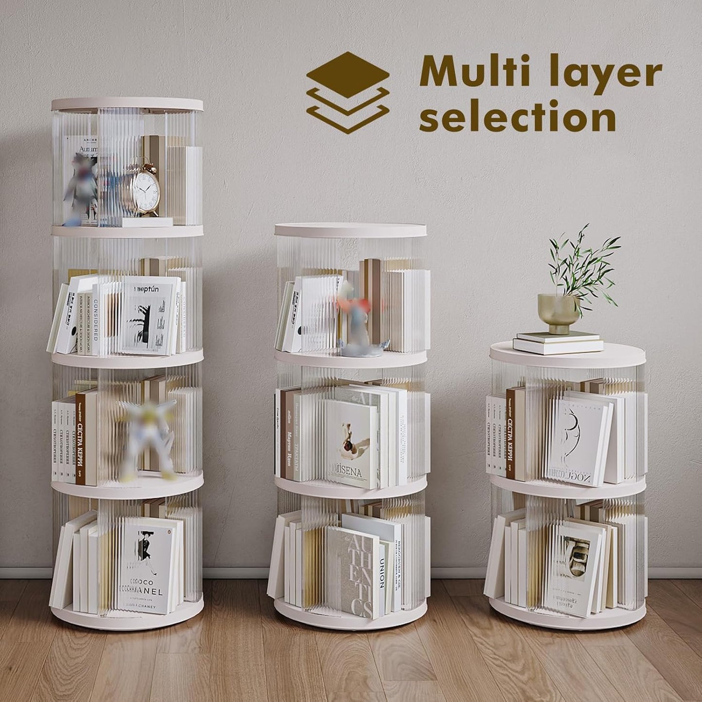 4 Tier Rotating Bookshelf Spinning Bookshelf Tower Swivel Bookcase Round Book Shelf for Small Space Revolving Bookcase for Playroom Bedroom Living Room