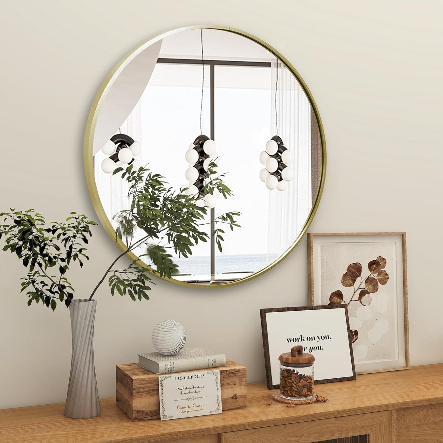 Large Round Gold Mirror 36 inch, Matte Gold Circle Mirror for Wall, Bathroom, Living Room, Hallway -Metal Framed Circular Decor