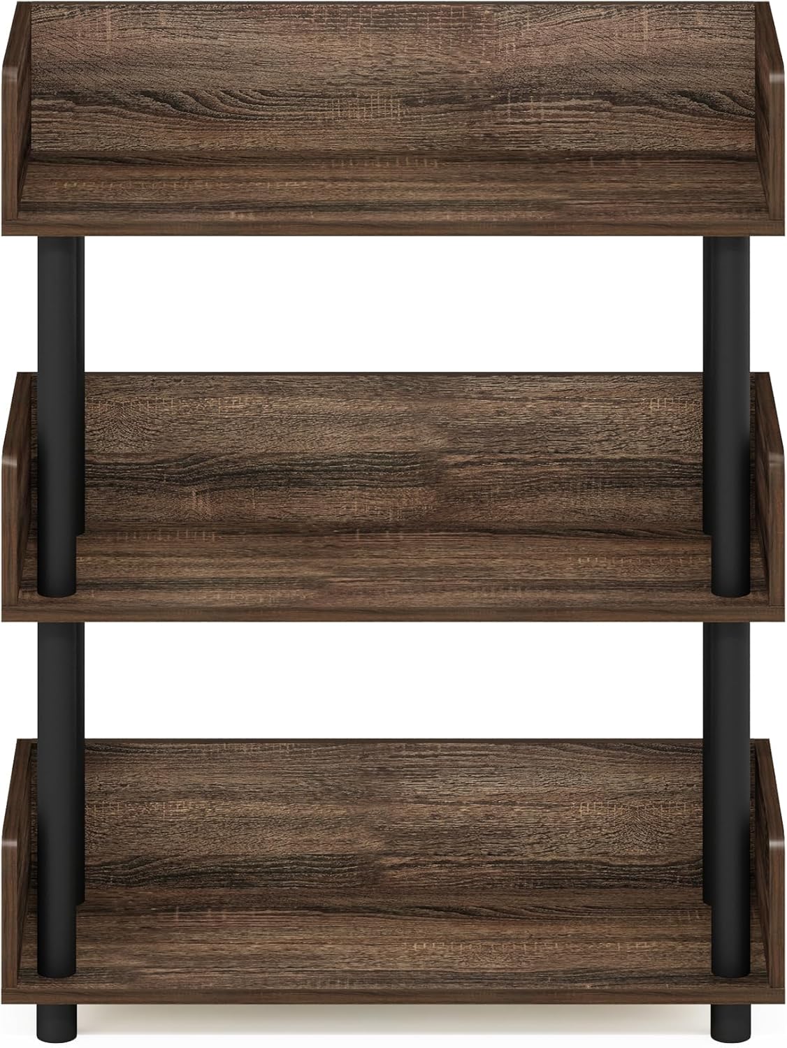 Furinno Turn-N-Tube 3-Tier Multipurposes Display Rack, Open Shelf Rack/Storage with Back & Side Panel, Walnut