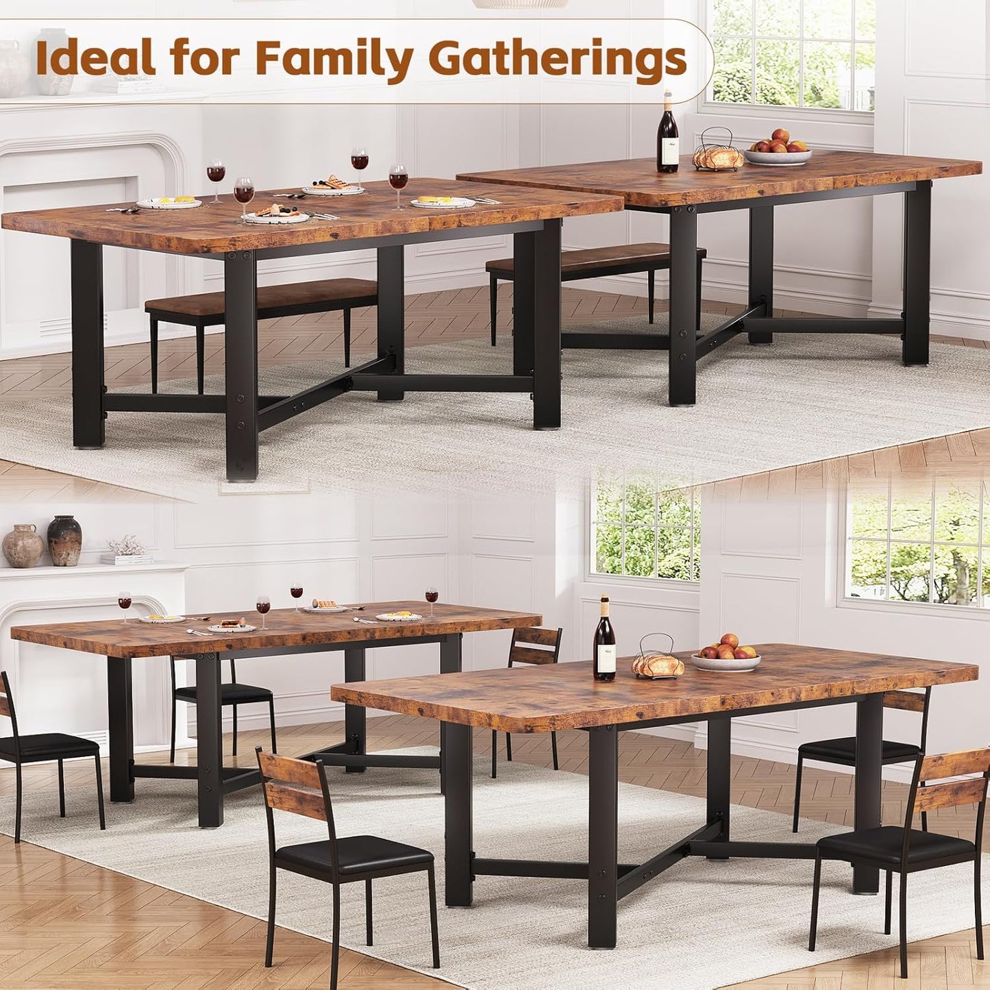 Dining Table for 4-6,62“Extendable Round Kitchen Dining Room Table, Space Saving Rectangle Large Expandable Wood Dinner Furniture for Small Space, Brwon(47-62In*28In*30In