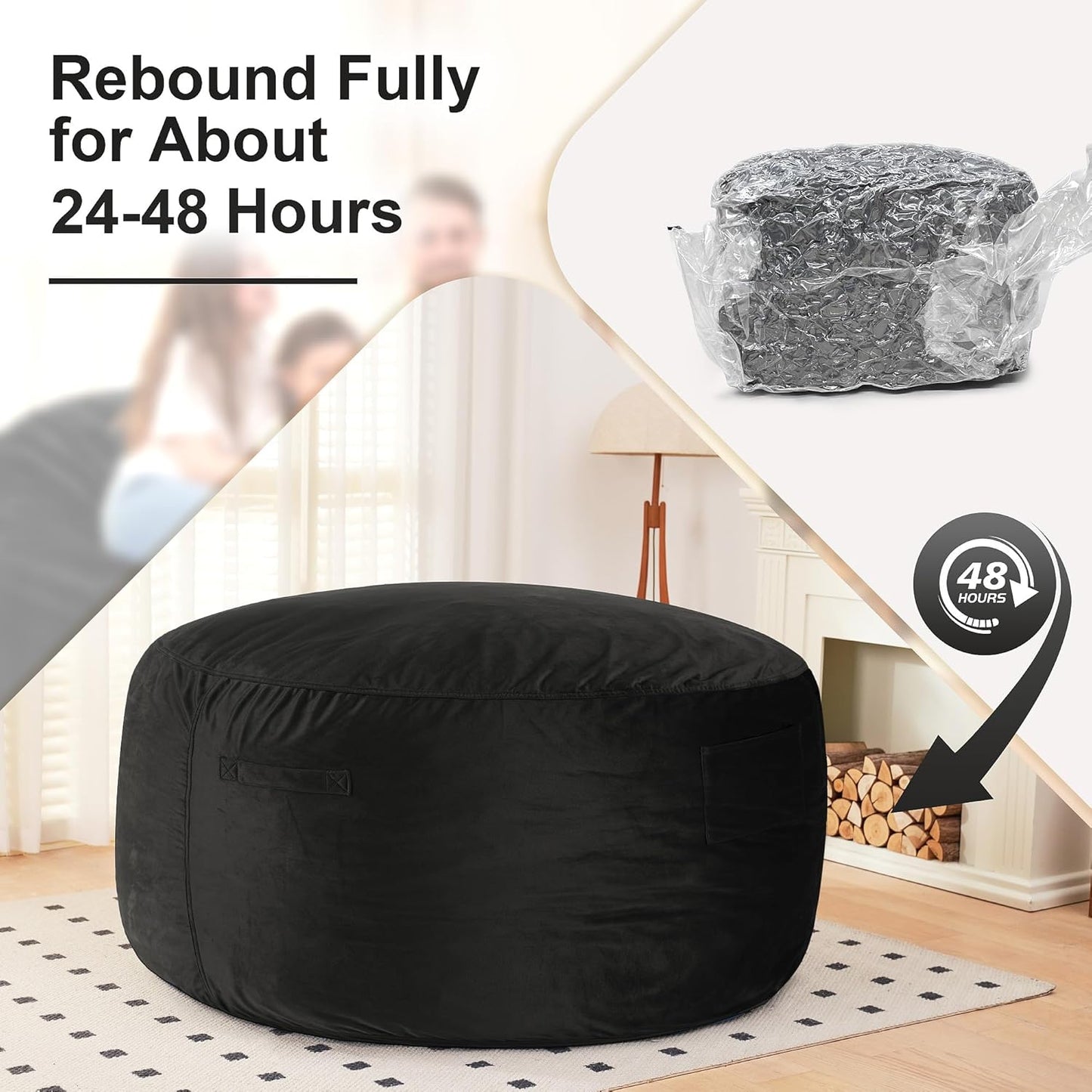 HABUTWAY Bean Bag Chair: Giant 6' Memory Foam Furniture Bean Bag Chair with Microfiber Cover - 6Ft,Black
