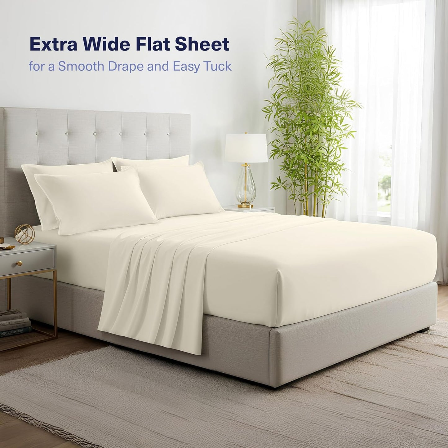 Kickoff Viscose Bamboo Sheets Twin XL Size 3-pc 100% Organic Bamboo Viscose Bed Cooling Sheets Twin XL Size Set Cool Bedding for hot Sleepers Sheet, Flat, Fitted, Pillowcase (Buttercream, TXL)