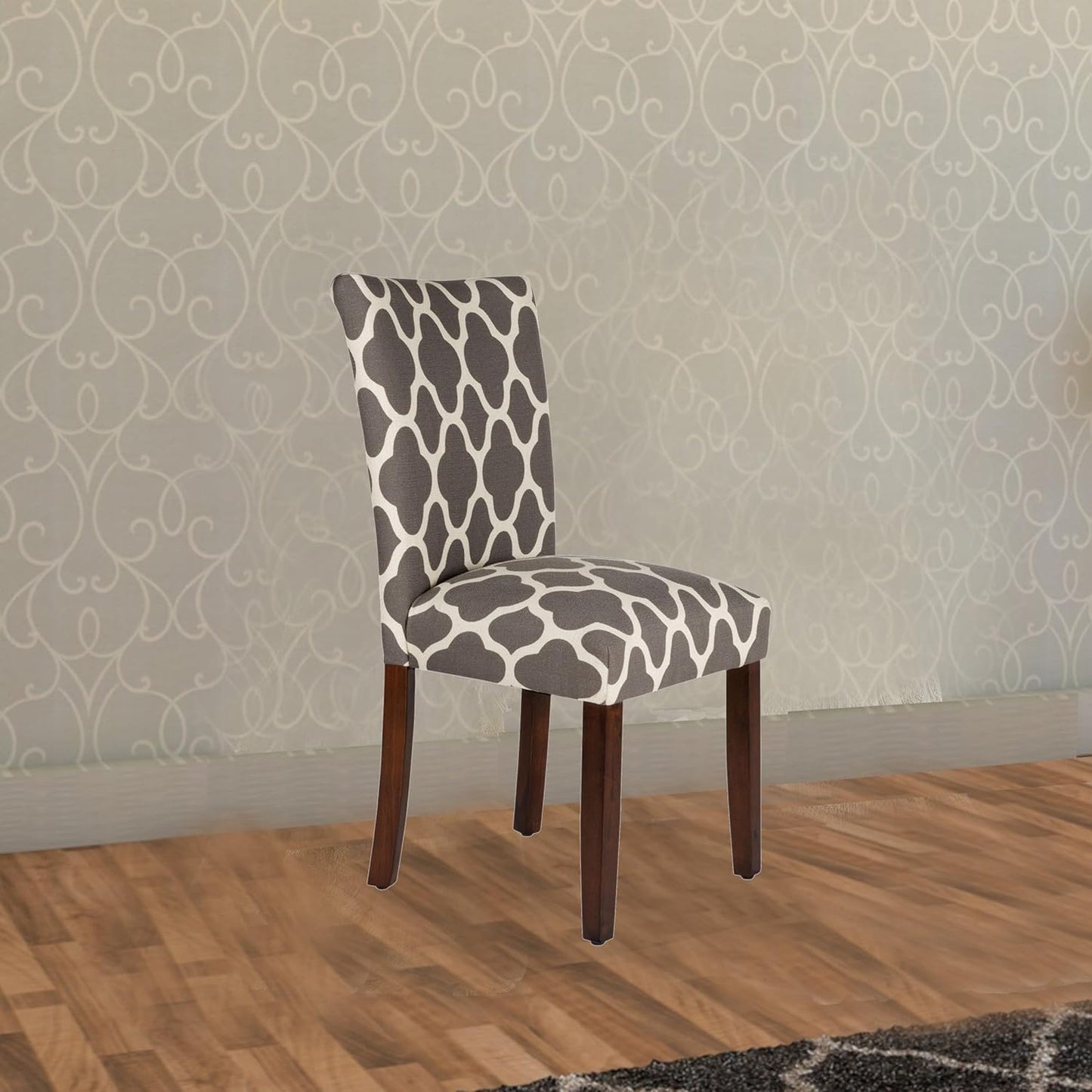HomePop Parsons Classic Upholstered Accent Dining Chair, Set of 2, Grey and Cream Geometric
