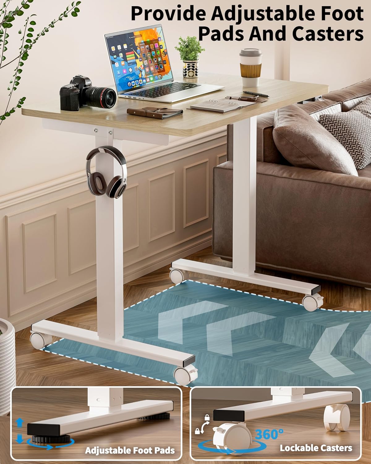 Okin Small Electric Standing Desk, 36" x 24" Whole Piece Height Adjustable Desk, Oak Sit to Stand Computer Workstation with Wheels for Home Office