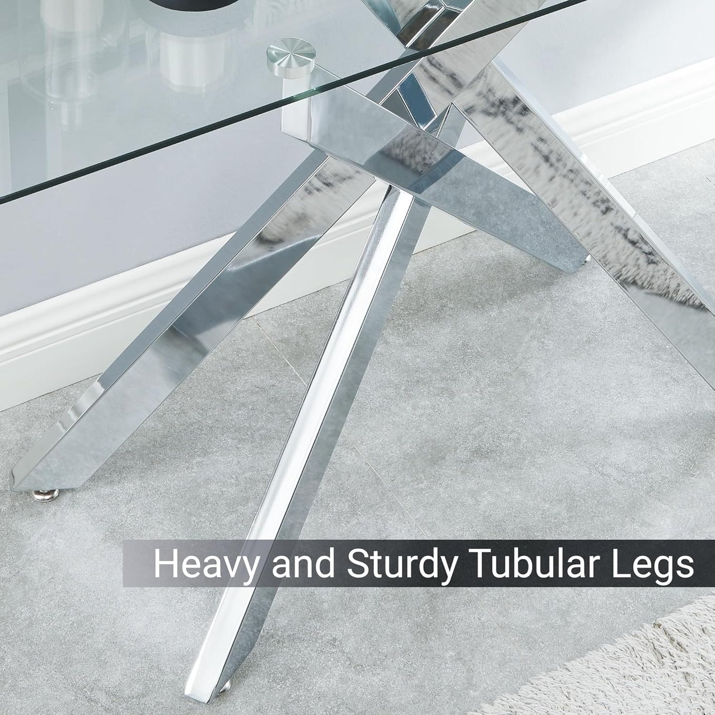 Modern Style Console Table Narrow Sofa Table with Tempered Glass Top and Metal Tubular Legs, 45" Lx18 Wx30 H, Silver