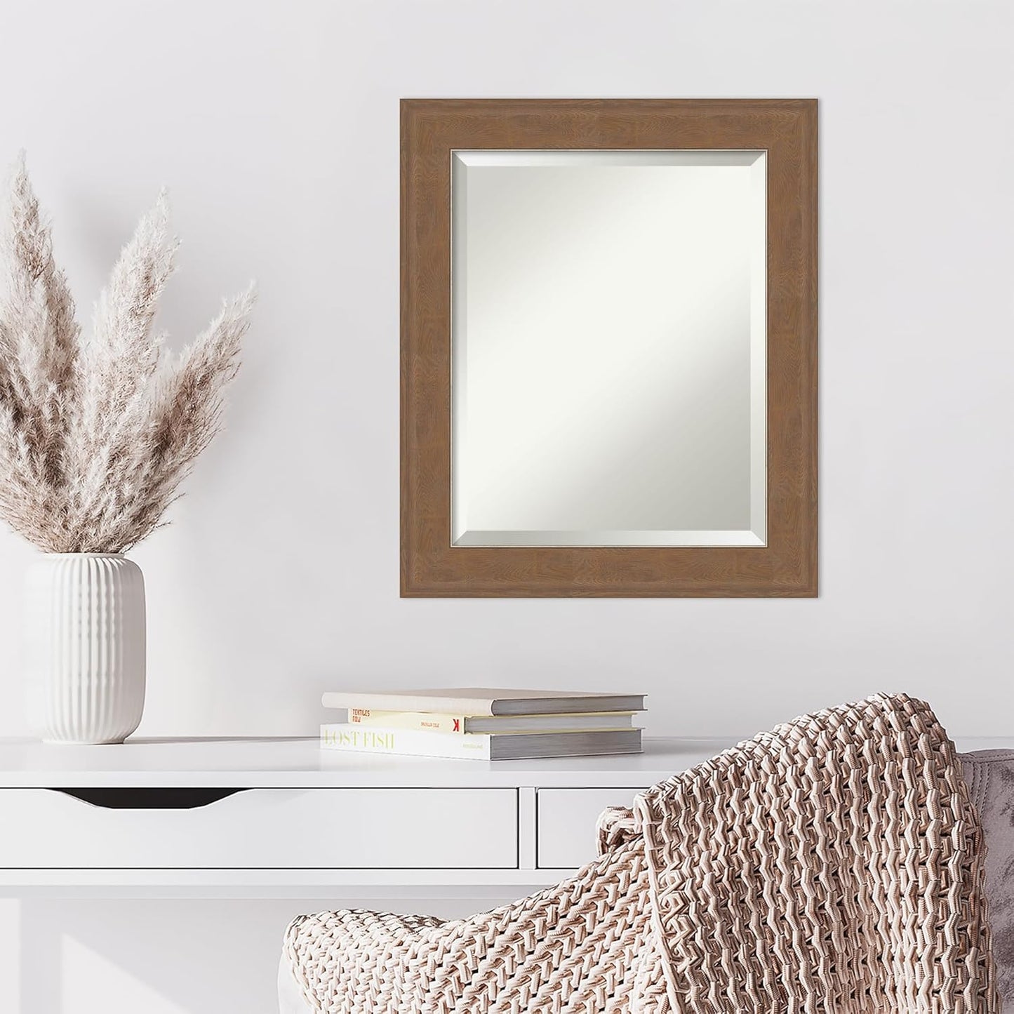 Amanti Art Brown Wall Mirror 25x21 Alta Medium Brown Rectangle Bathroom Mirror for Wall Decor Living Room, Small Rustic Farmhouse Frame, Hangs Horizonally and Vertically, Bathroom Decor, Beveled Edge