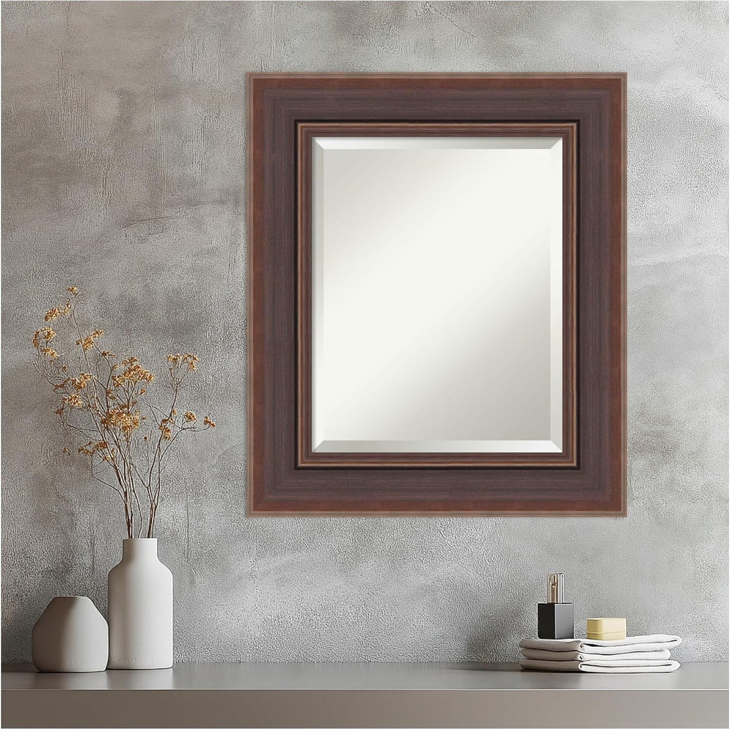 Amanti Art Brown Wall Mirror 28x24 Moab Brown Bronze Rectangle Bathroom Mirror for Wall Decor Living Room, Small Modern Frame, Hangs Horizonally and Vertically, Bathroom Decor, Beveled Edge
