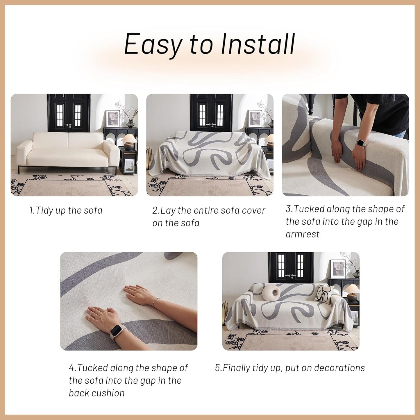 MYSKY HOME Boho Couch Cover Super Soft Couch Covers for 2-3 Cushion Couch Sofa, Modern Grey Jacquard Sofa Slipcover Loveseat Futon Cover, Couch Covers for Sectional Sofa, 71" x 102", Grey Curve