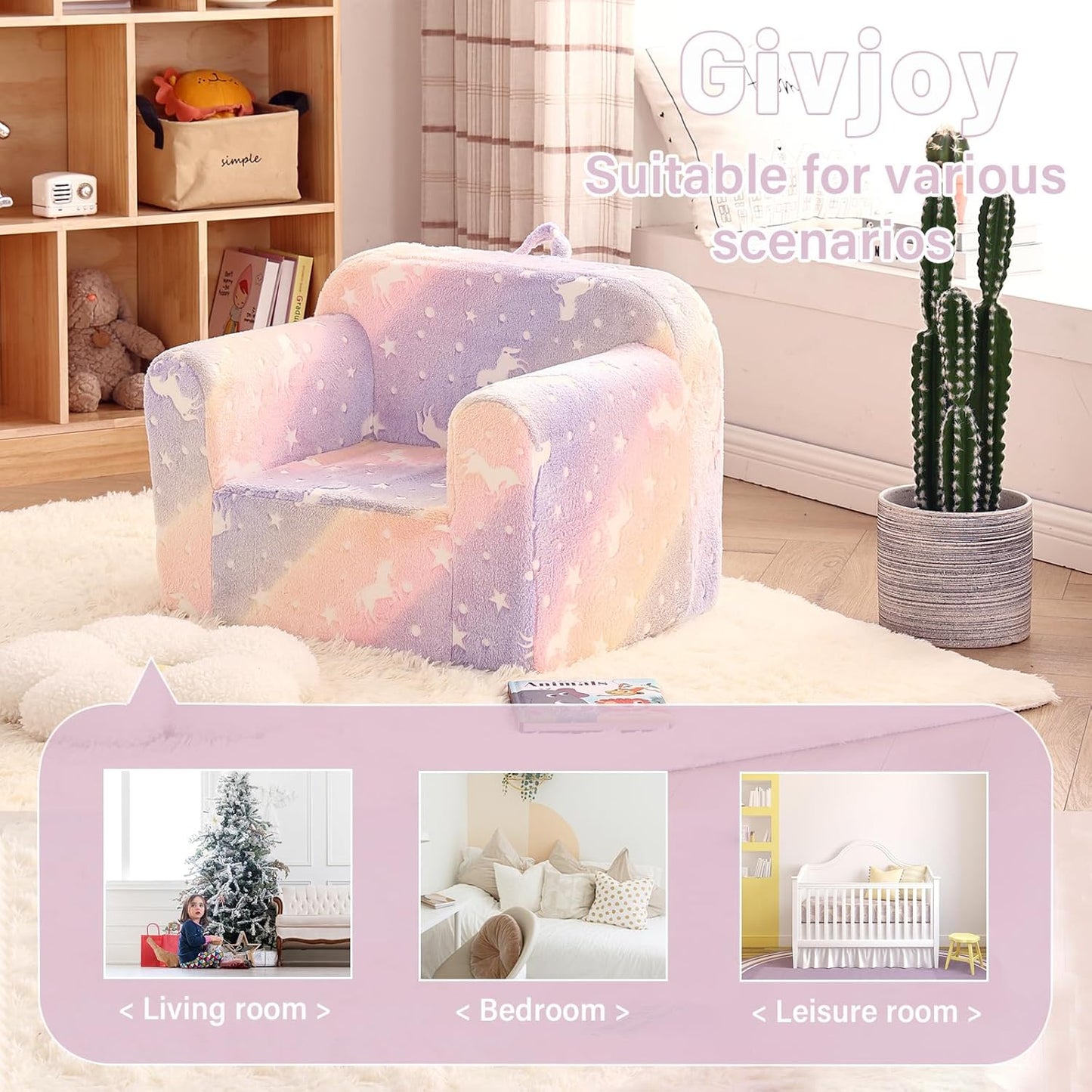 Toddler Chair Plush Kids Couch, Comfy Kids Sofa Toddler Lounger Chair for Bedroom, Convertible Toddler Couch for Girls and Boys, Reading Chair for Kids