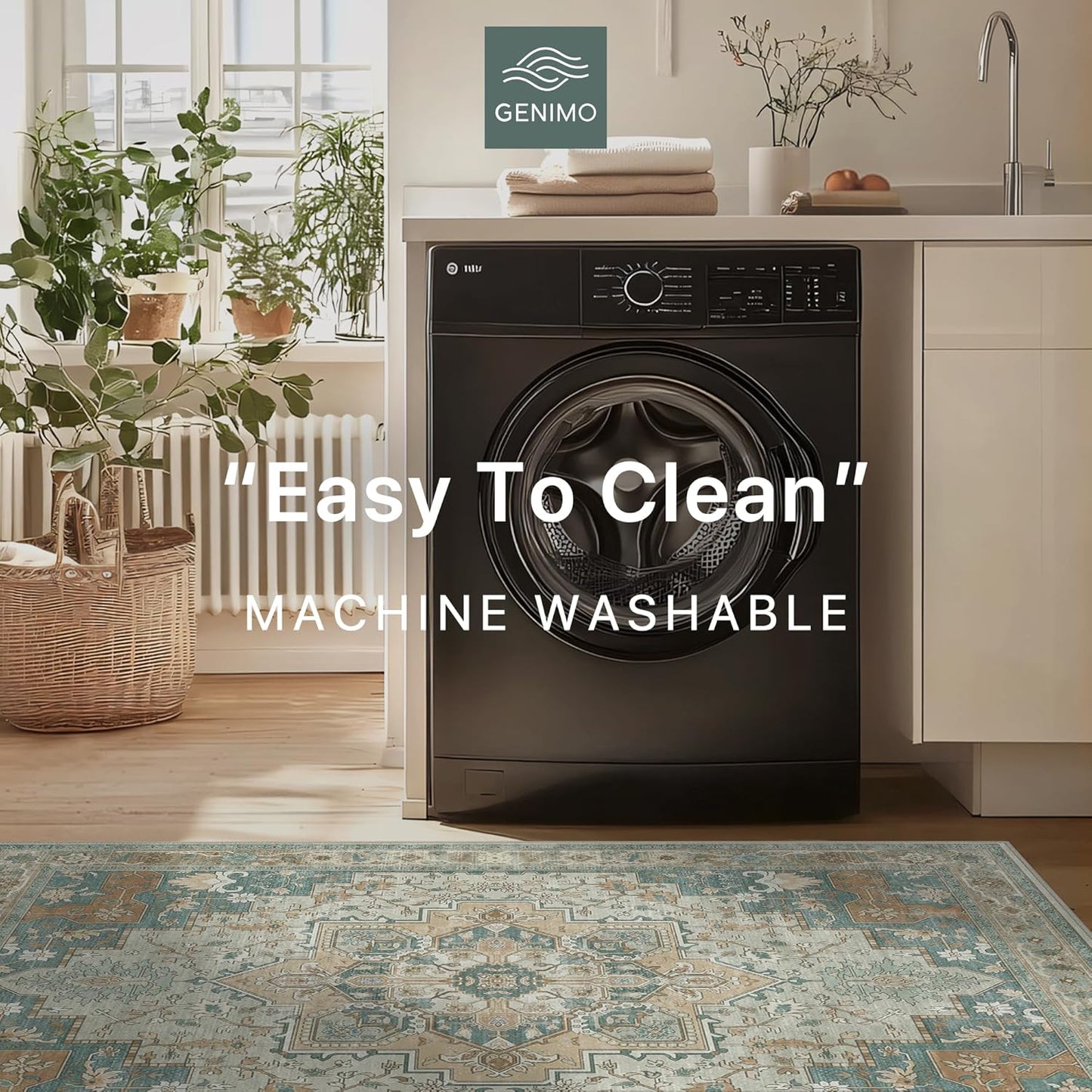 GENIMO 2x10 Runner Rugs for Hallway, Machine Washable Non Slip Vintage Rugs, Low Pile Lightweight Soft Print Rug for enrtyway, Corridor, Home Office, Kitchen,Ash Blue