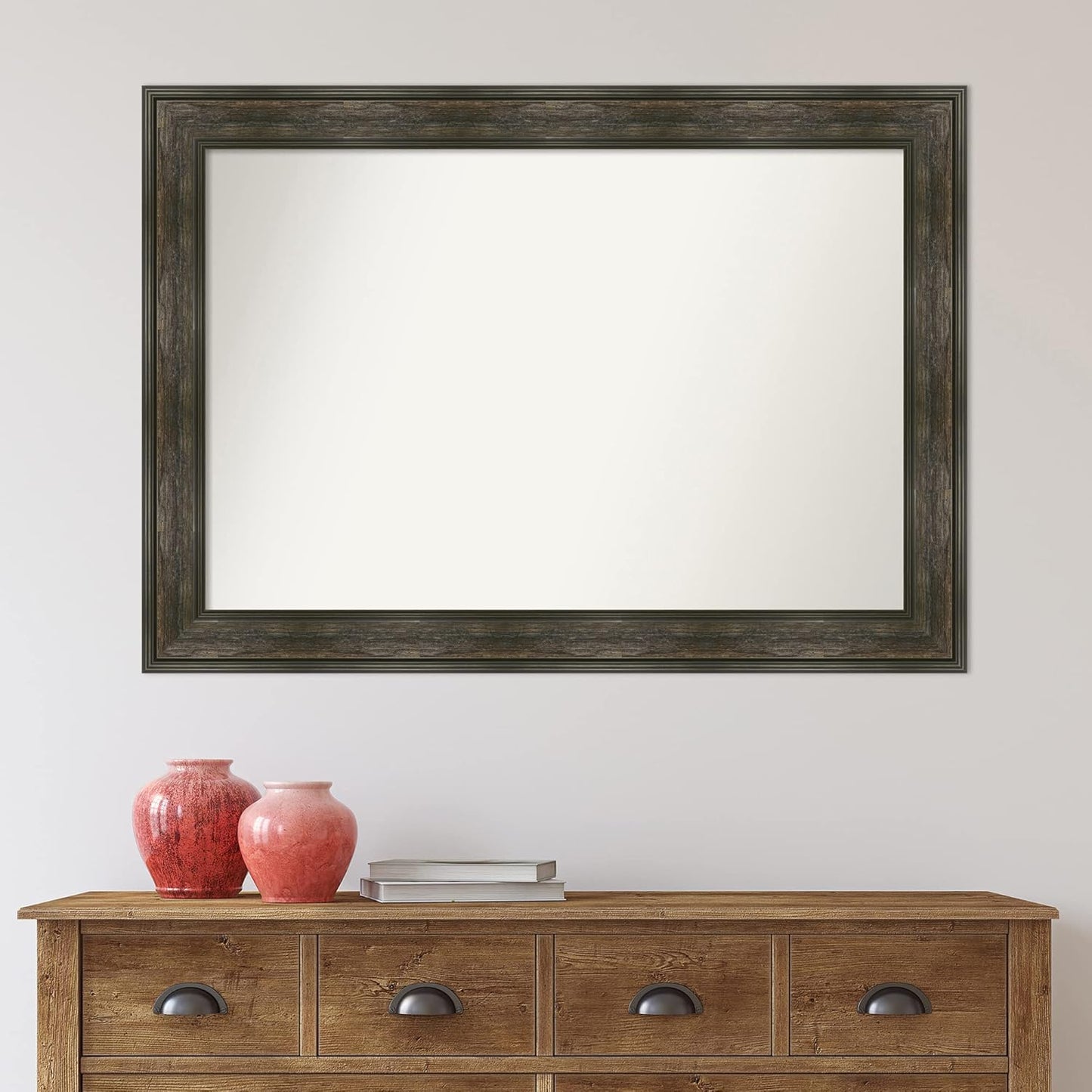 Amanti Art Grey Bathroom Mirror for Over Sink, 28x40 Pinstripe Plank Grey Narrow Rectangle Vanity Mirror, Large Country Rustic Frame, Hangs Horizonally and Vertically, Bathroom Wall Decor, Non-Beveled