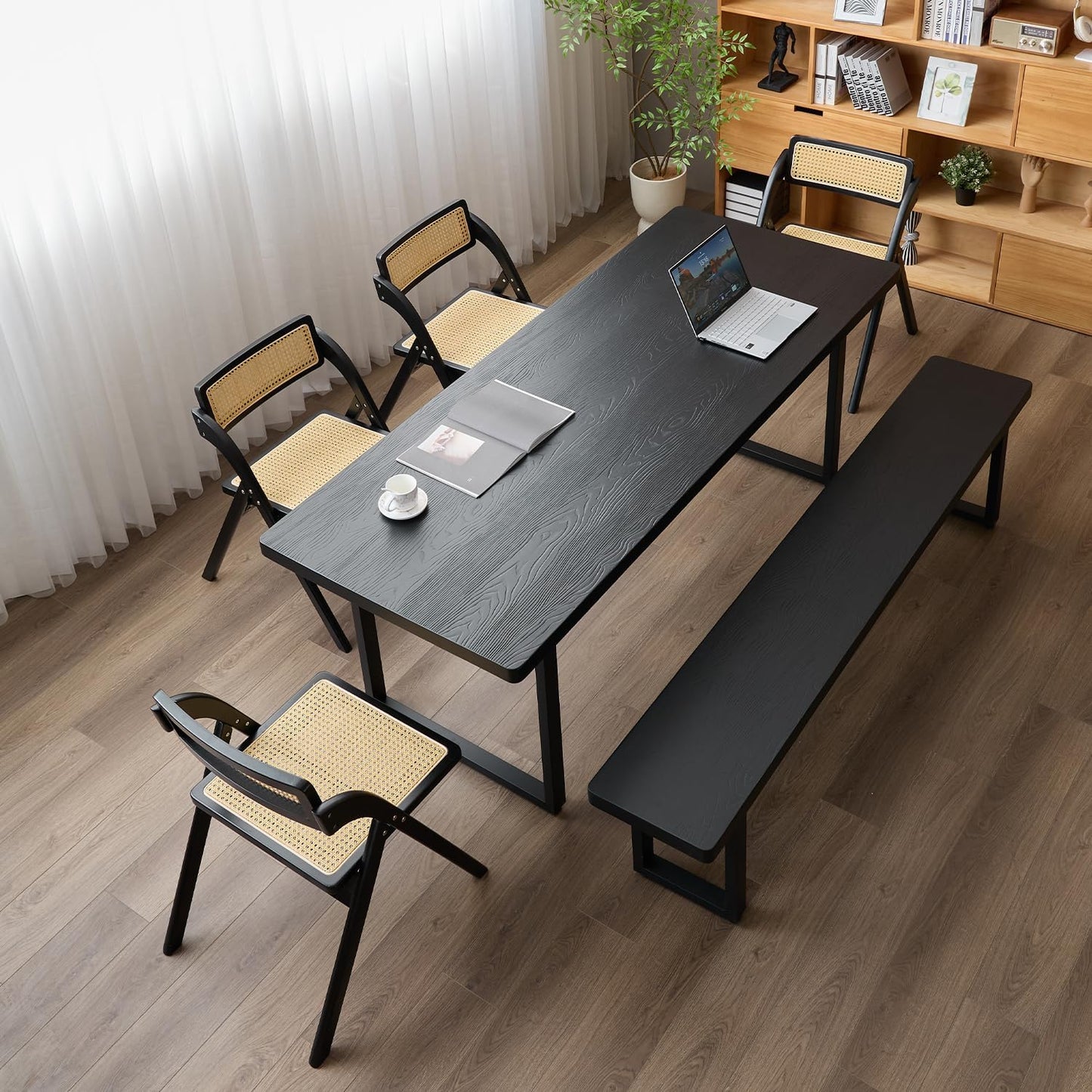 Black Bench Wooden Bench with Metal Legs Suitable for Dining Room Living Room Office Conference Room Indoor Stool Multiple (55.12in)