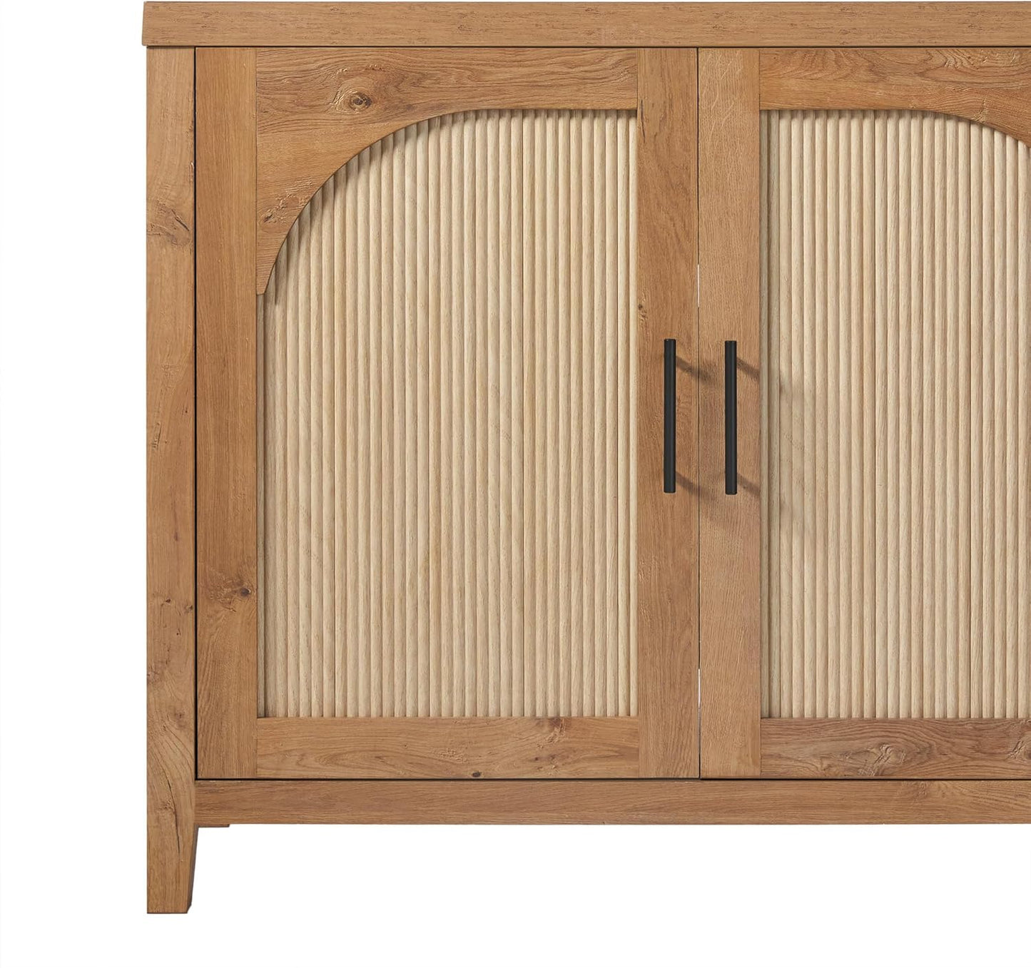 Walker Edison Sasha 4-Door Reeded Sideboard Buffet with Cord Management, 70 Inch, English Oak