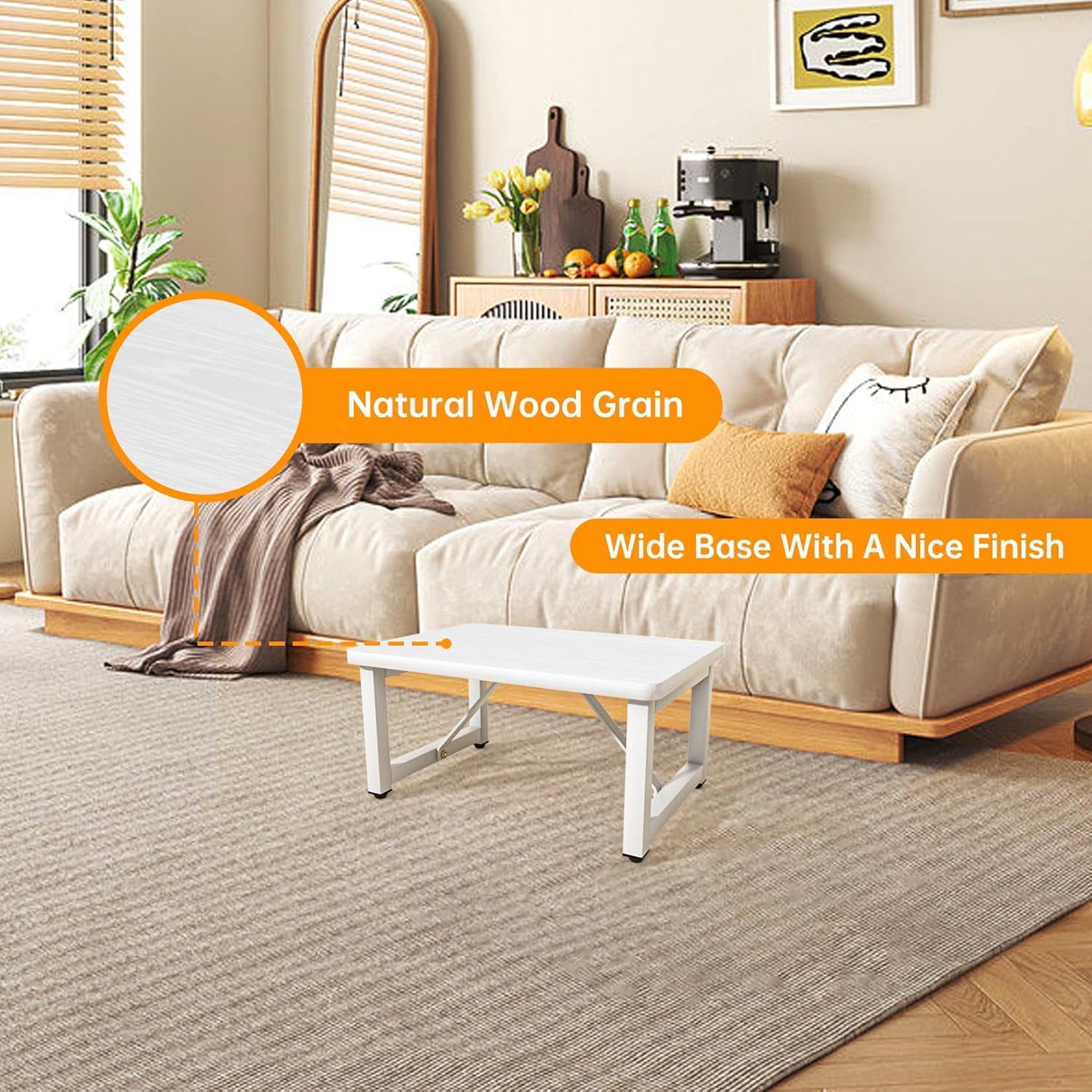 Step Stool, Small Step Stool for Adults, Wood and Metal Foot Stool, One Stepping Stool for Bedside Sofa Side, 400 LBS Load Heavy Duty Step, White