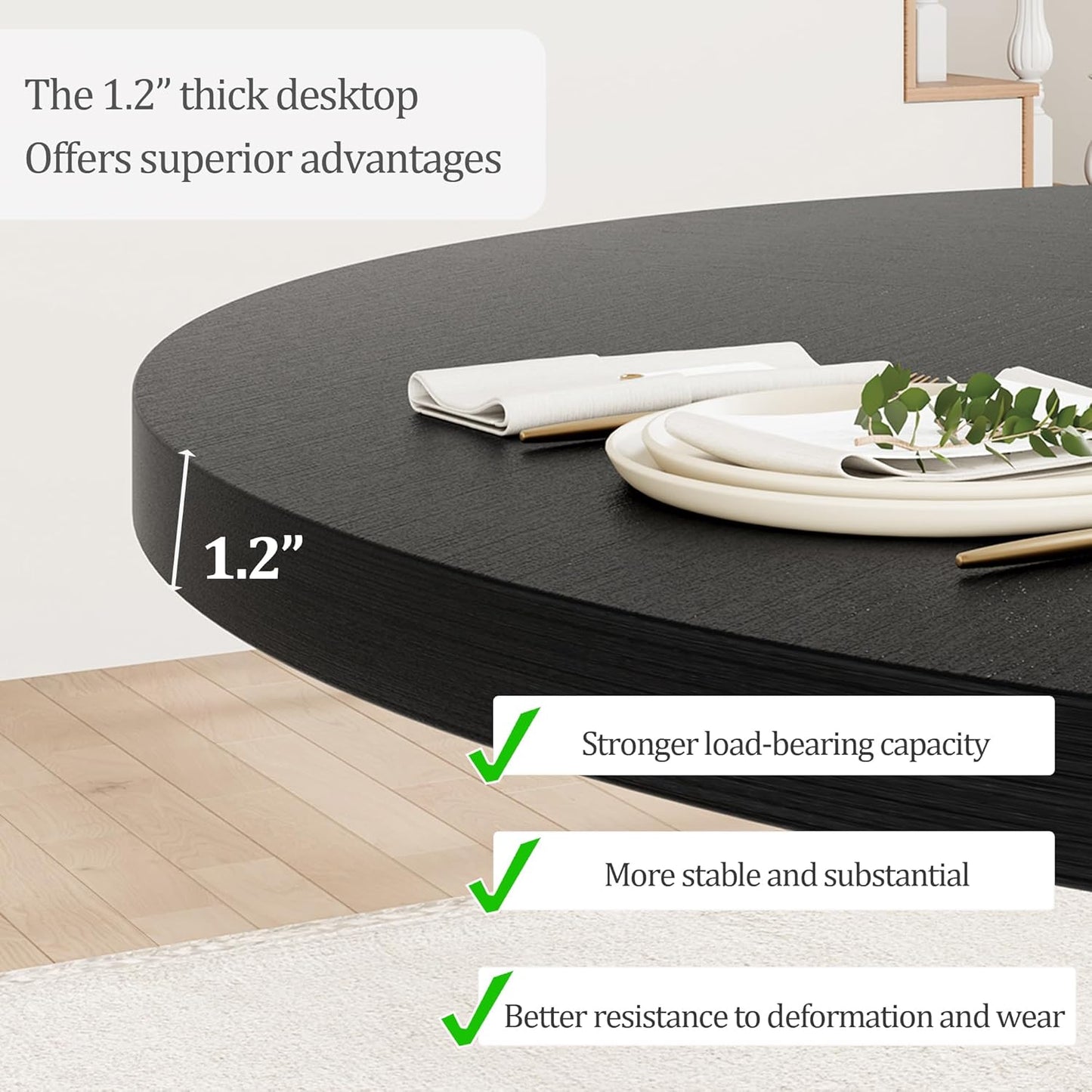 GarveeHome Round Dining Table for 4,Kitchen Dining Room Circle Dinner Pedestal Table,Space Saving Wood Kitchen & Dining Room Furniture,Black 47-inch Diameter