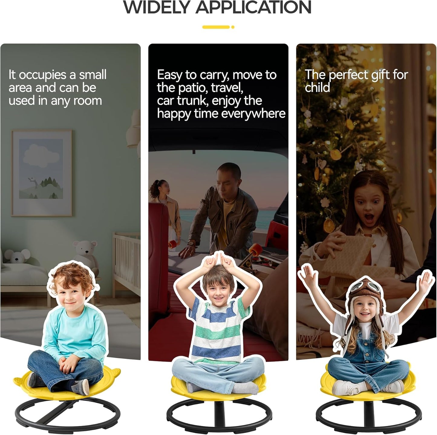 Swivel Chair for Kids, 360° Spinning Seat, Toddler Sit and Spin Wobble Chair, Sensory Balance Toys, Autism ADHD Chairs, Play Equipment Relief Motion Sickness for Boys Girls (Yellow)