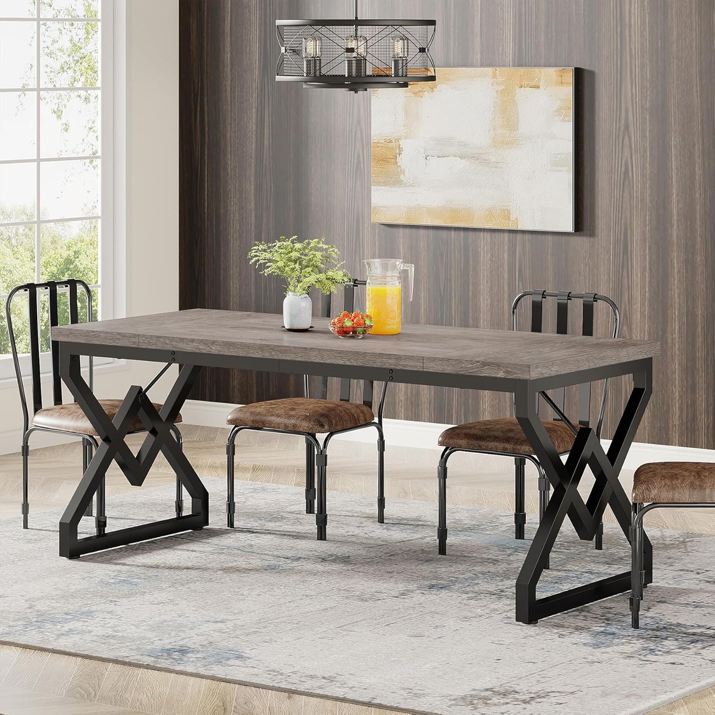 Tribesigns 63 Inch Executive Desk, Large Office Computer Desk with Extra Thick Wooden Tabletop and Metal Frame, Modern Simple Workstation Writing Table Study Desk for Home Office, Gray