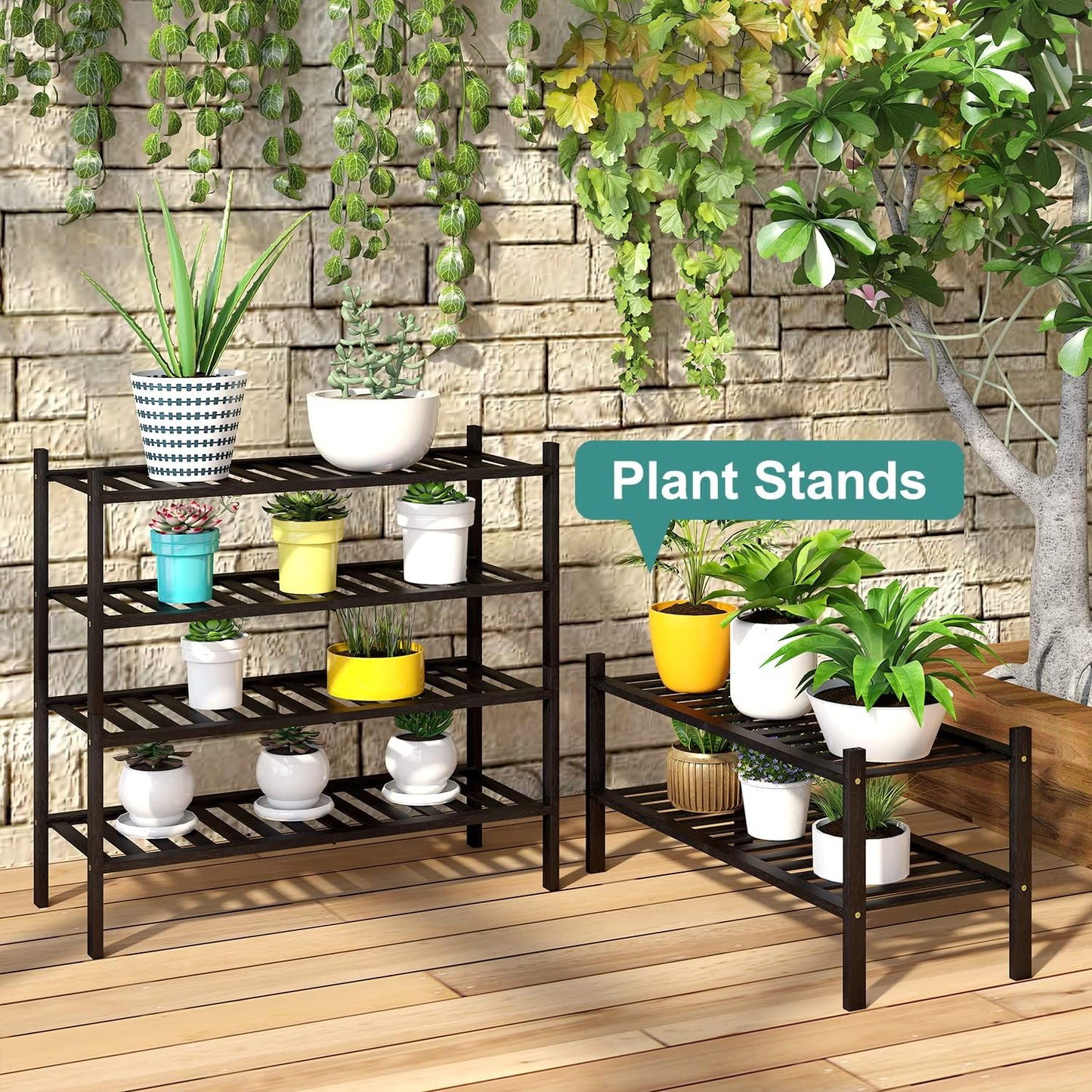 4-Tier Black Bamboo Shoe Rack for Entryway, Stackable | Foldable | Natural, Shoe Organizer for Hallway Closet, Free Standing Shoe Racks for Indoor Outdoor