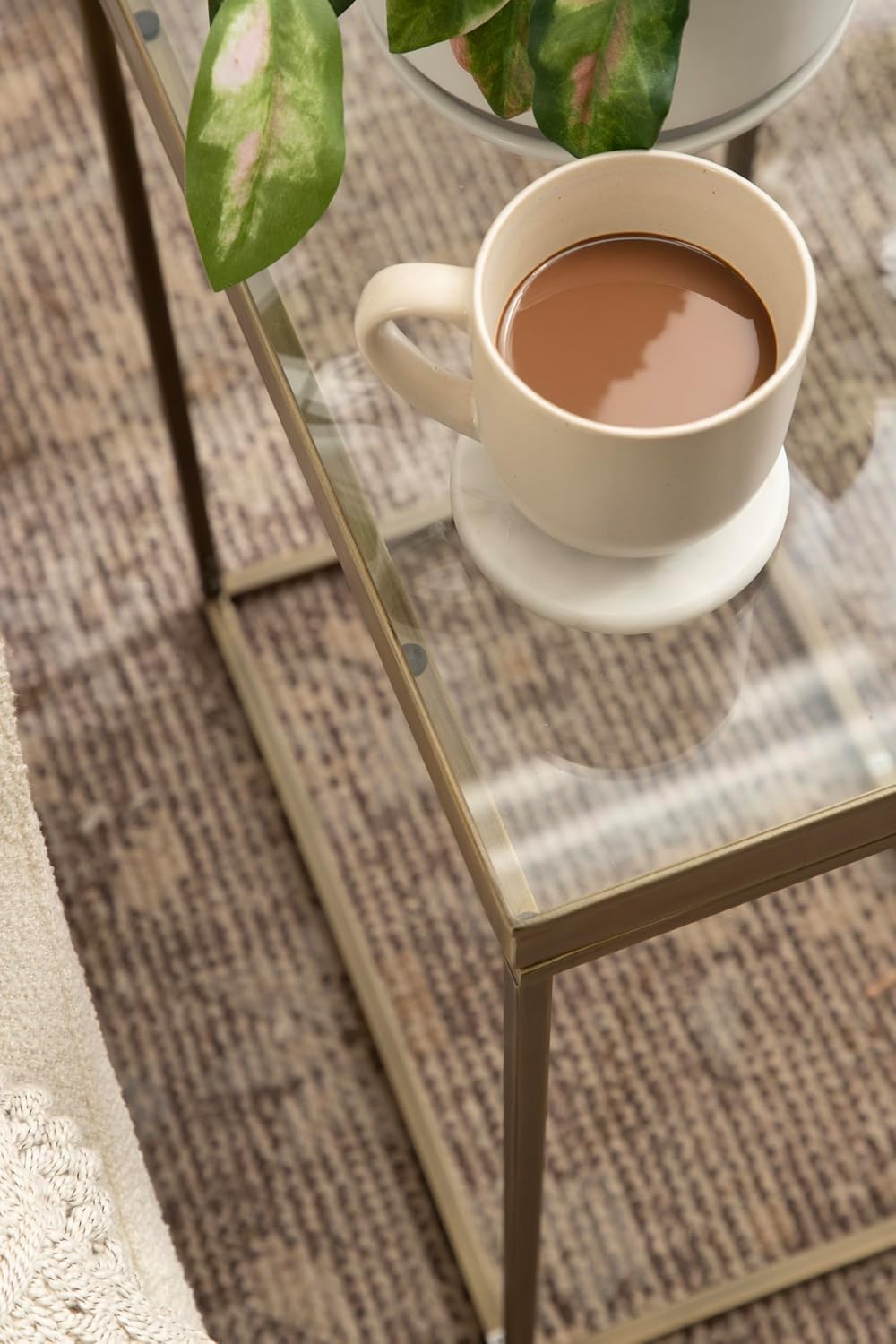 Kate and Laurel Lonsdale Transitional Glass Narrow End Table; 18 x 12 x 24; Clear Glass and Antique Brass; Decorative Contemporary Metal Side Table for Bedroom Nightstand or Living Room Accent