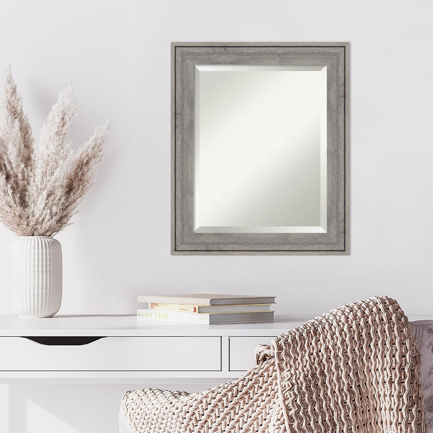 Amanti Art Grey Wall Mirror 25x21 Regis Barnwood Grey Rectangle Bathroom Mirror for Wall Decor Living Room, Small Rustic Farmhouse Wood Frame, Hangs Horizonally and Vertically, Bathroom Decor, Beveled