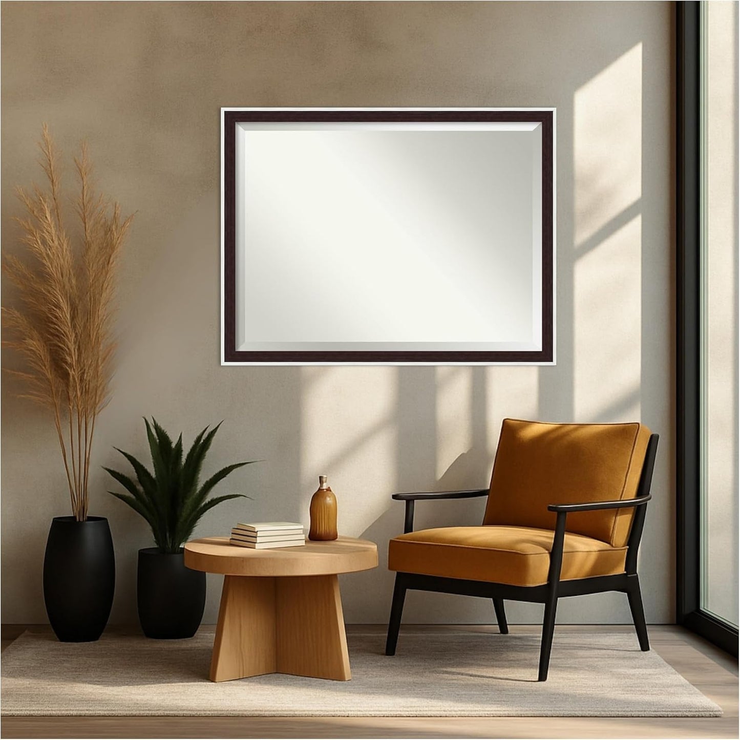 Amanti Art Wall Mirror 33x43 Maya Espresso Silver Rectangle Bathroom Mirror for Wall Decor Living Room, X-Large Modern Frame, Hangs Horizonally and Vertically, Bathroom Decor, Beveled Edge