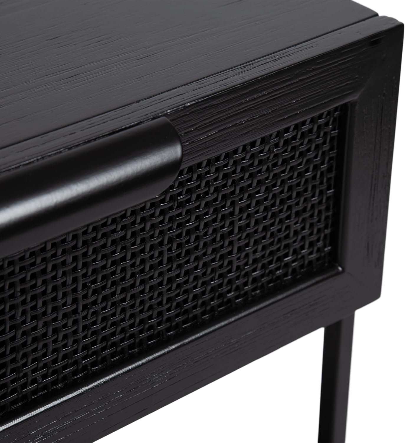 Kate and Laurel Ori Modern Cane Rectangle Side Table, 18 x 15 x 24, Black, Versatile Rattan Living Room End Table with Drawer for Storage and Home Decor