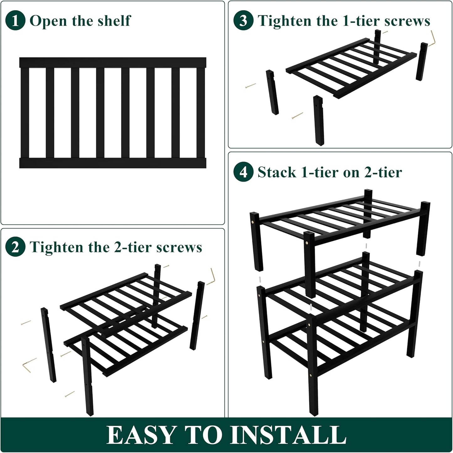 Smiry Shoe Rack, 3 Tier Small Bamboo Shoe Organizer, Stackable Free Standing Wooden Shoe Storage Shelf for Closet, Entryway, Front Door Entrance, Black