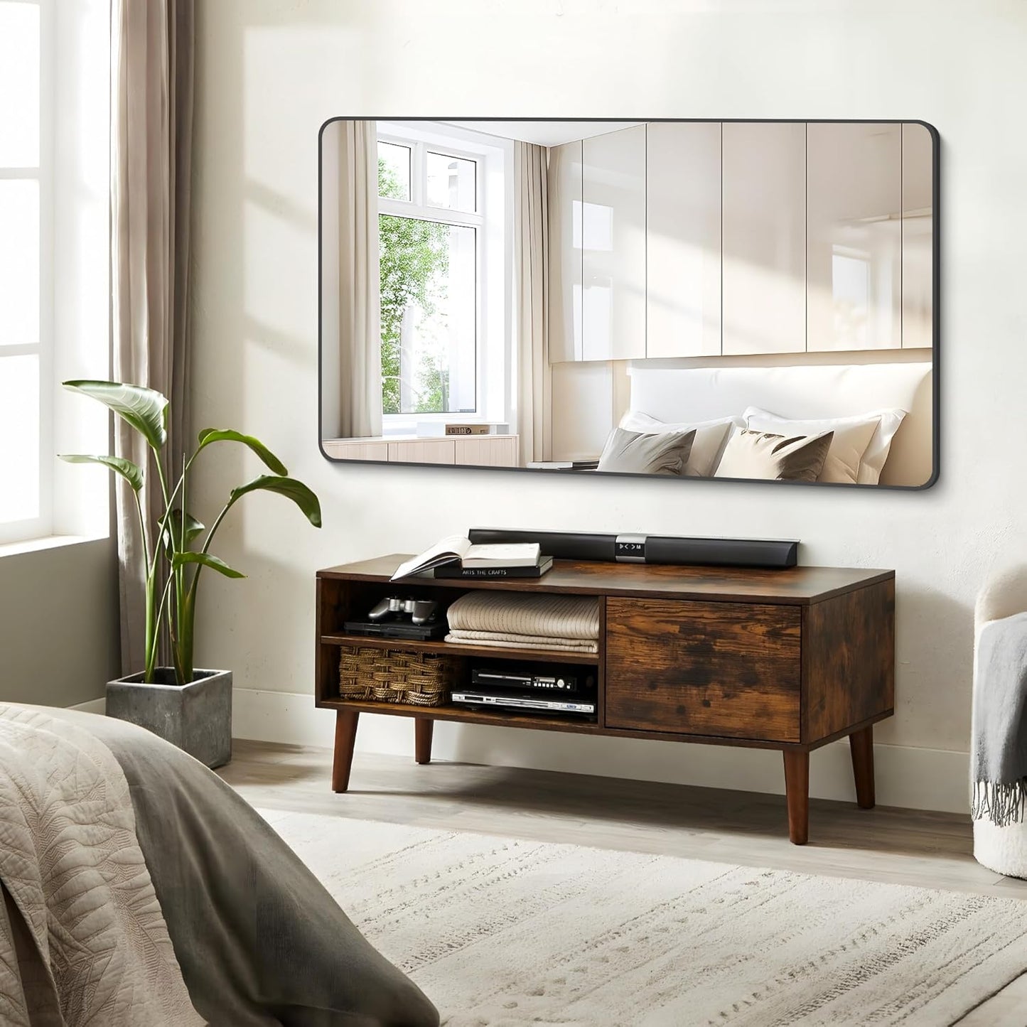 FORBATH Bathroom Mirror 30" x 55", Large Rectangular Wall Mirror with Black Aluminum Frame Rounded Corner, Wall Mounted Mirror for Bathroom Bedroom Entryway Living Room