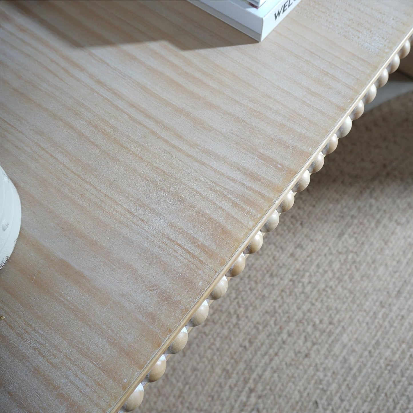 KEIKI Wood Console Table Behind Couch & Sofa, Retro Style with Curved Waterfall & Wood Beads Design, for Entryway, Living Room, Natural