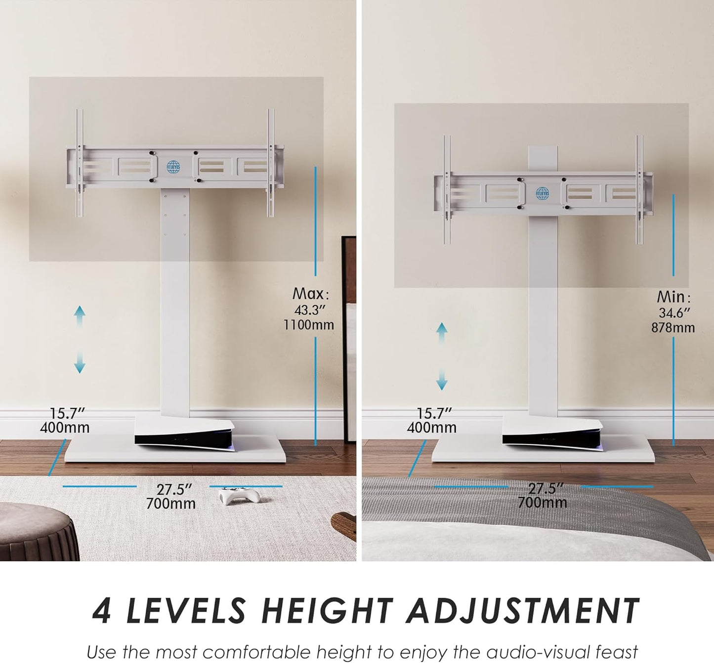 FITUEYES Iron Base Universal Floor TV Stand with Swivel Mount Space Saving for 50-85 Inch LED LCD OLED Plasma Flat Panel or Curved Screen TVs