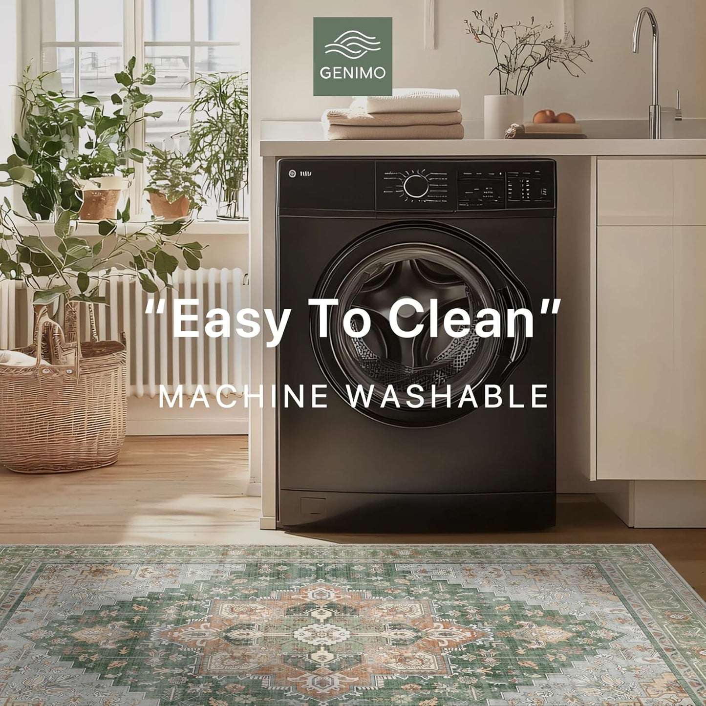 GENIMO 2x10 Runner Rugs for Hallway, Machine Washable Non Slip Vintage Rugs, Low Pile Lightweight Soft Print Rug for enrtyway, Corridor, Home Office, Kitchen,Sage Green