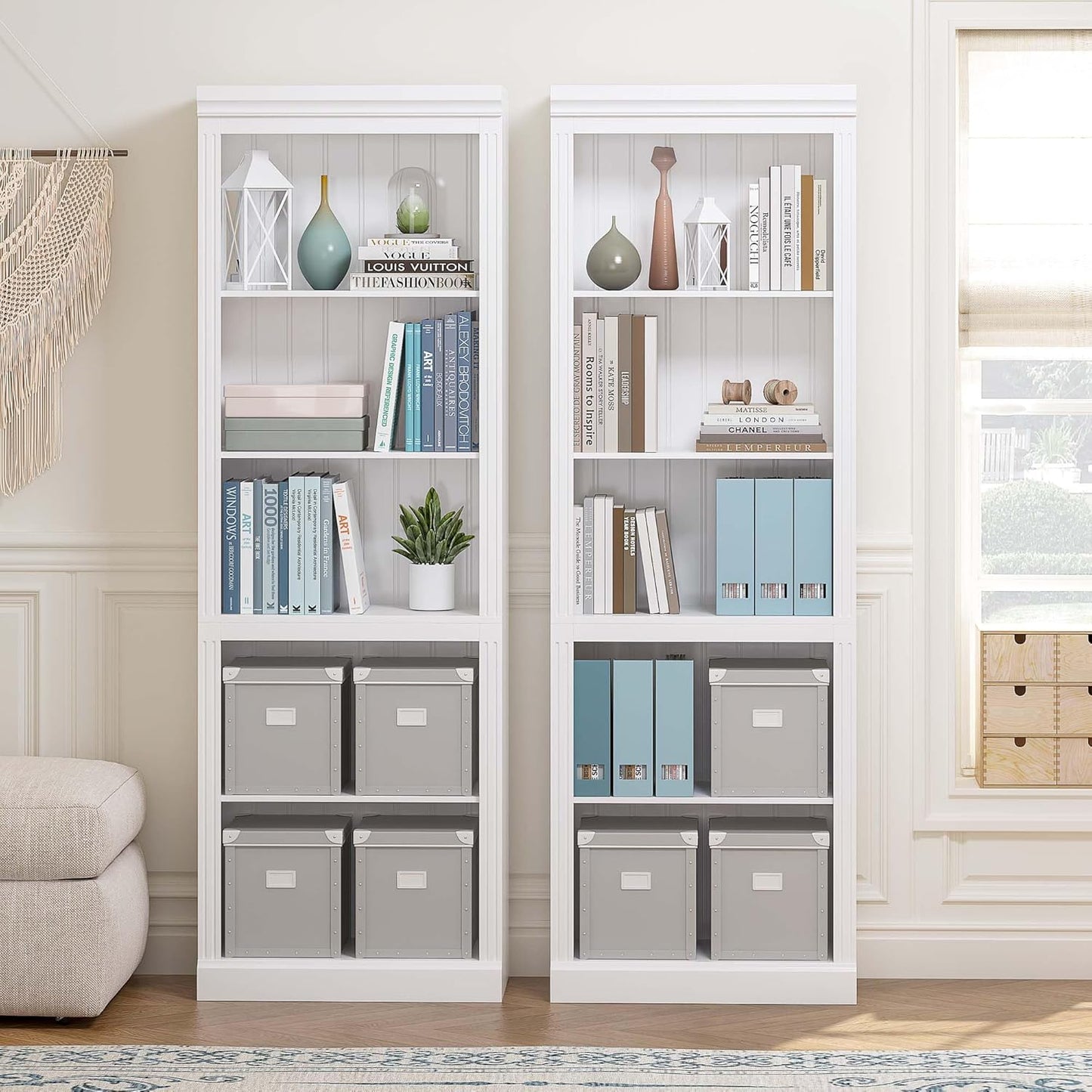 Spirich 5 Tier White Bookshelf, Tall Bookshelf with Storage, Open Wooden Book Shelf, Modern Large Bookcase for Living Room, Home Office, Dinning Room