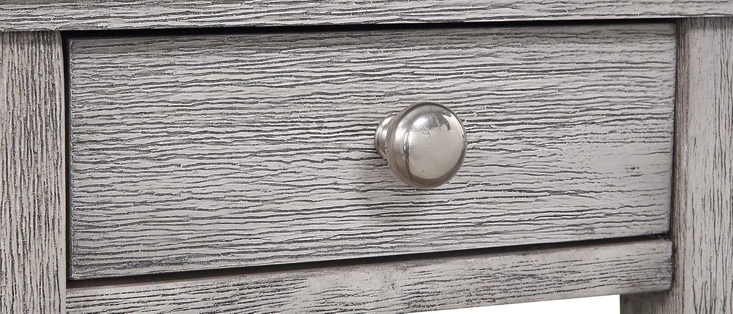 Convenience Concepts American Heritage Chairside End Table with Drawer 23.5" - Classic Living Room Table with Storage Shelf, Bedroom Nightstand, Wirebrush Light Gray