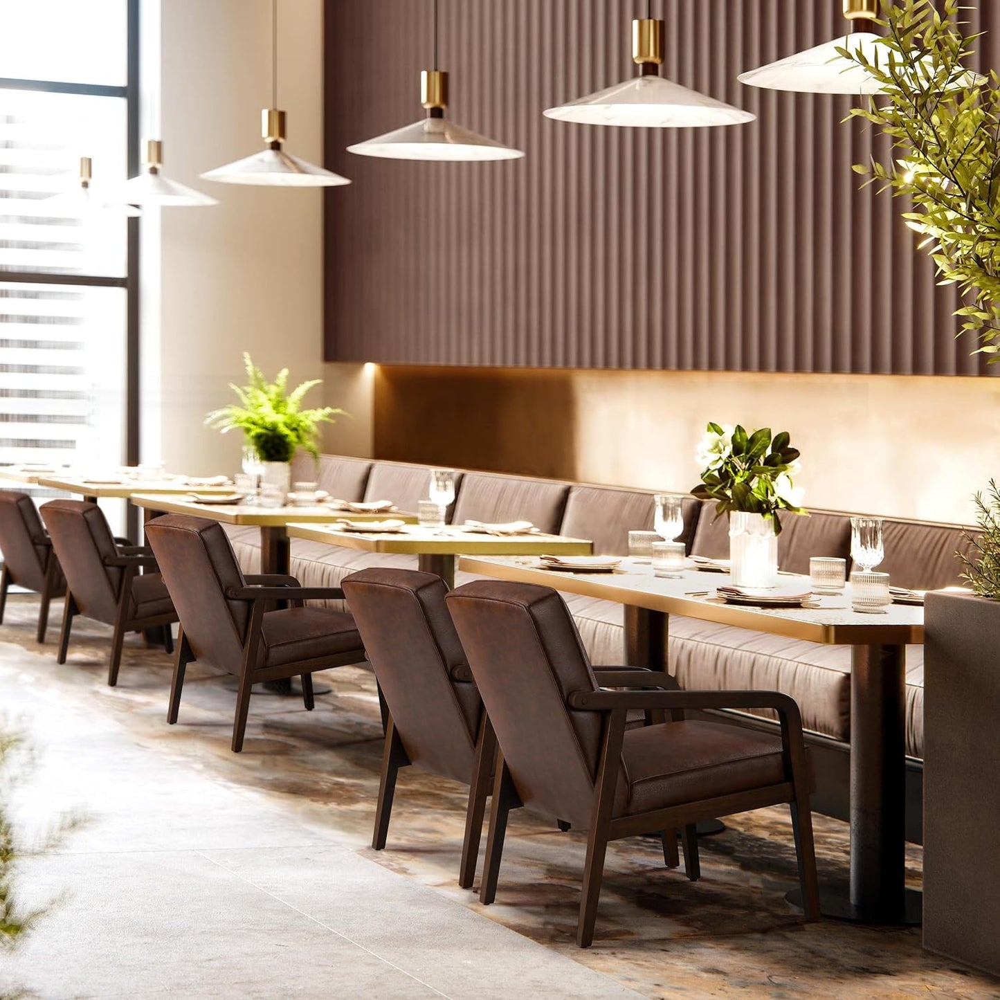 Yaheetech PU Leather Accent Chair, Mid-Century Modern Barrel Chair with Wooden Frame and Soft Thick Padded for Living Room Bedroom Home Office, 2 PCS, Dark Brown