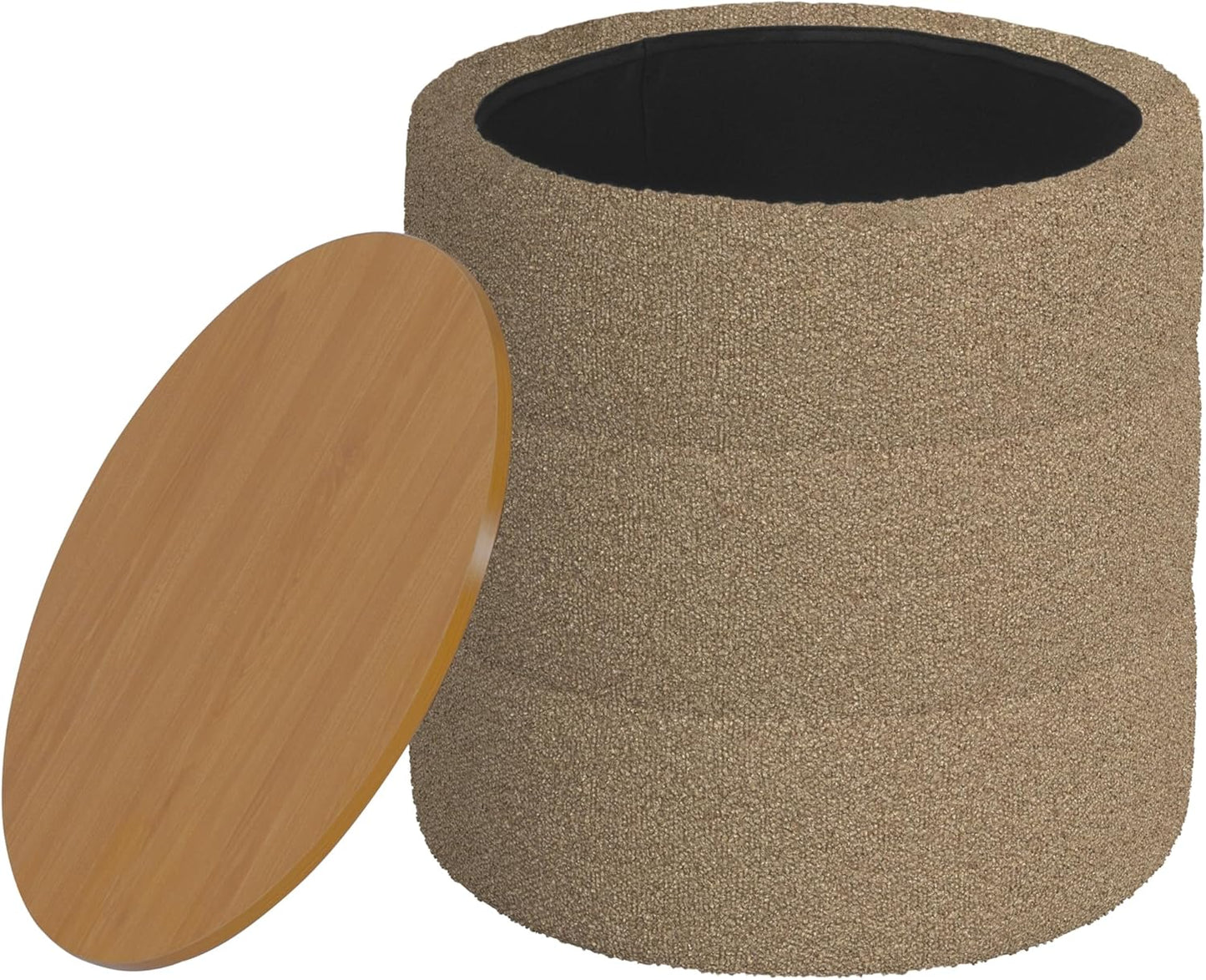 HomePop Channel Storage Ottoman with Wood Top - Brown Boucle