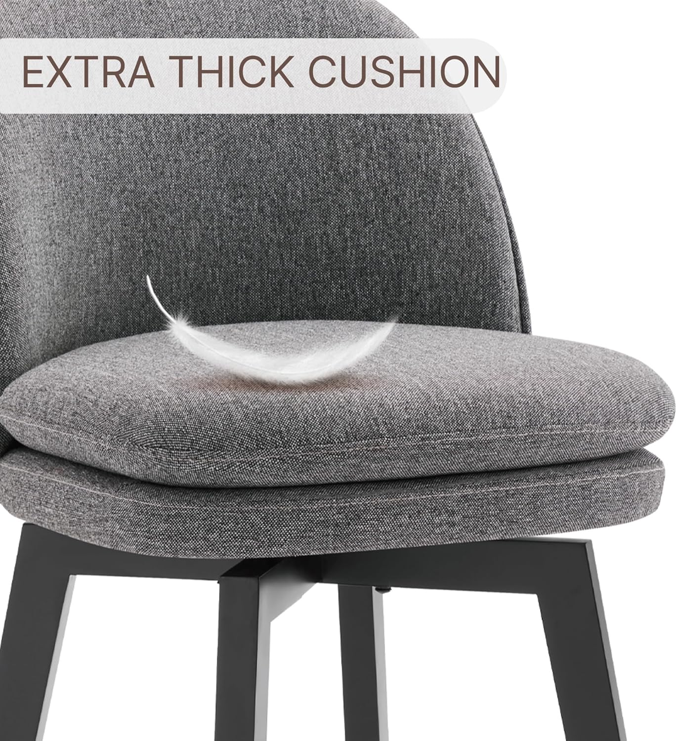 Counter Height Barstools 26 inch Upholstered Swivel Bar Stools with Back and Wood Legs for Kitchen Island,Set of 2,Dark Grey Fabric-Armless