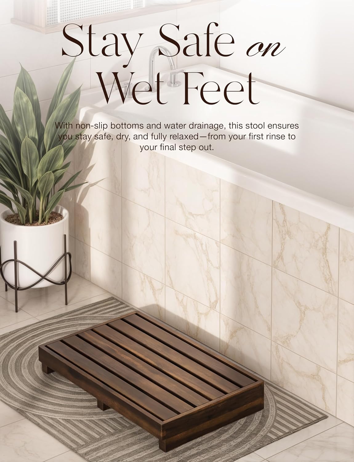 TINAMO 3.5" One Step Stool for Elderly, Acacia Wood High Riser Step Stool for Bed - 550 Lbs Wooden Mobility Stepping Stools for Adults, Kids/Bedside, Bathroom, Kitchen, Garden (Walnut, 3.5" Height)