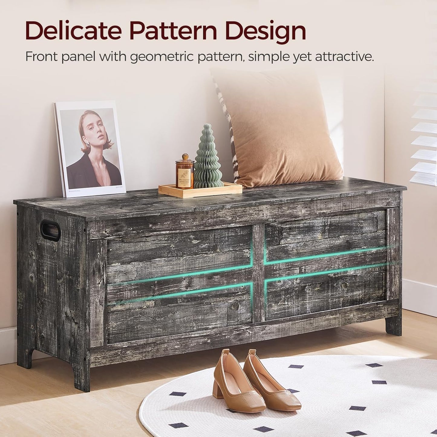 Storage Chest, 47.2” Large Toy Chest, Entryway Storage Trunk, Storage Bench with Safety Hinge, Entrance Bench for Living Room, Entrance, Bedroom, Vintage Gray SCRP48901