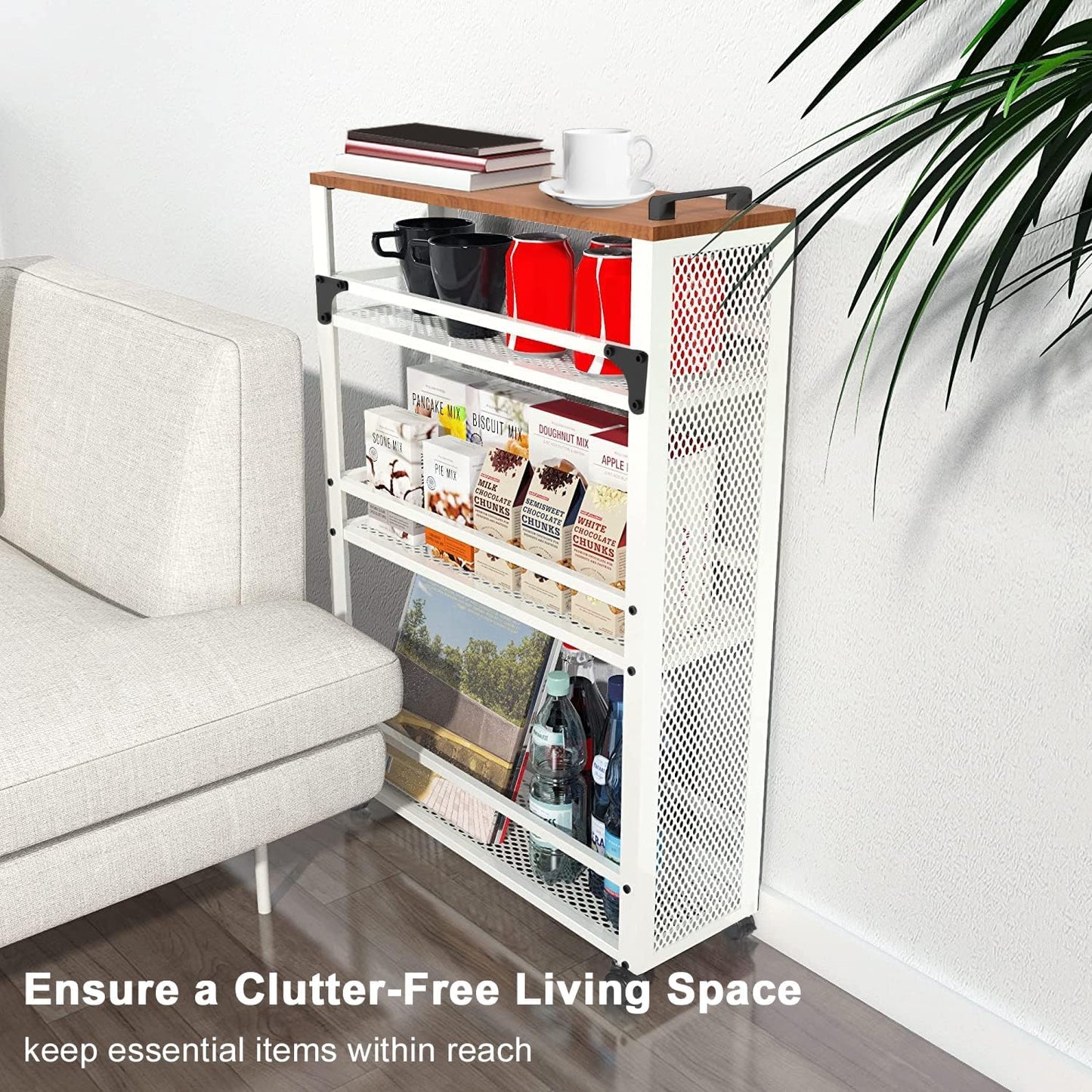 2025 New, Slim Kitchen Storage Cart, 3 Tier Metal Rolling Utility Cart Mesh Basket, Multifunction Wire Basket Shelf Trolley for Home Laundry, Bathroom, Living Room, White