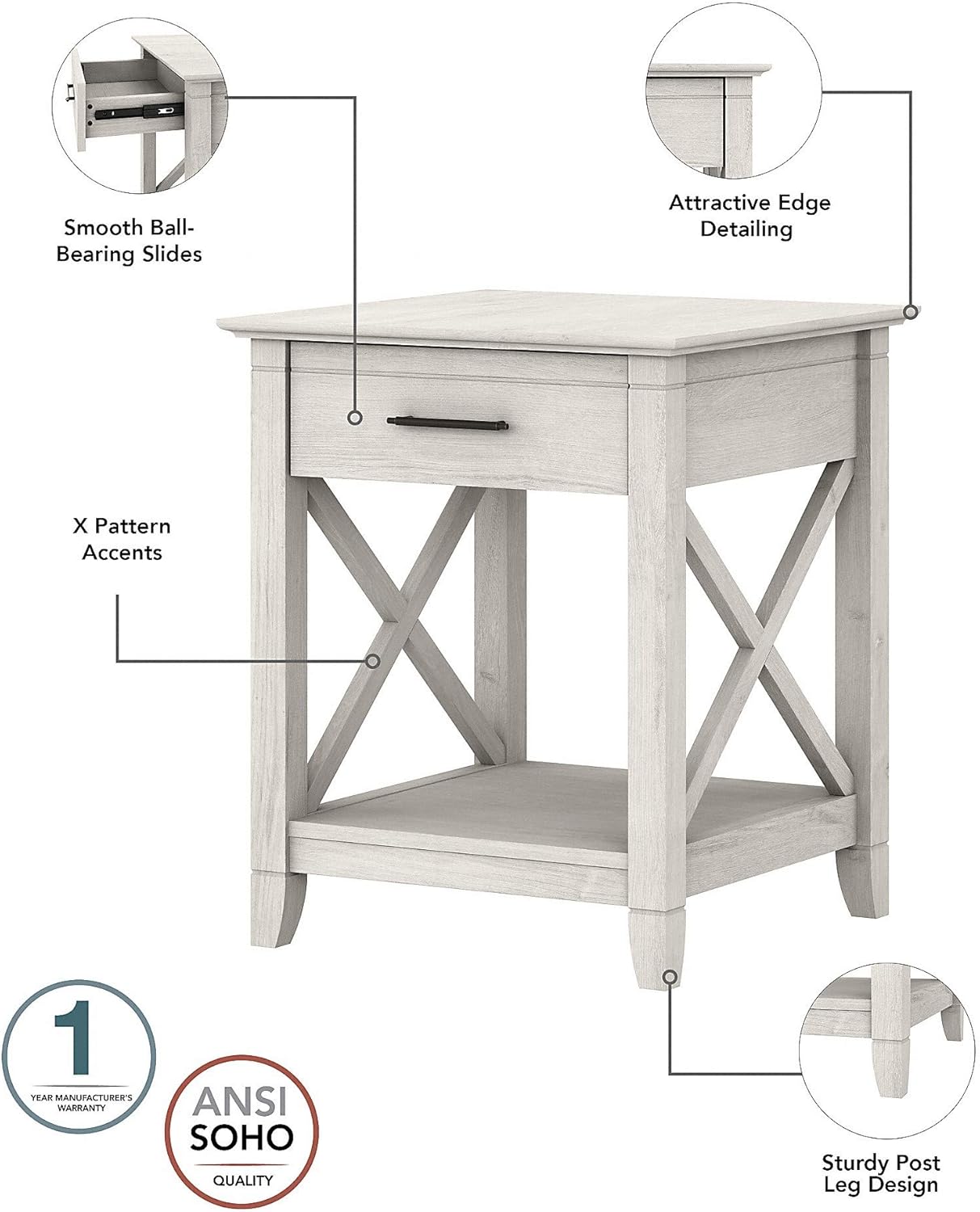 Bush Furniture Key West Coffee Table with Set of 2 End Tables in Linen White Oak