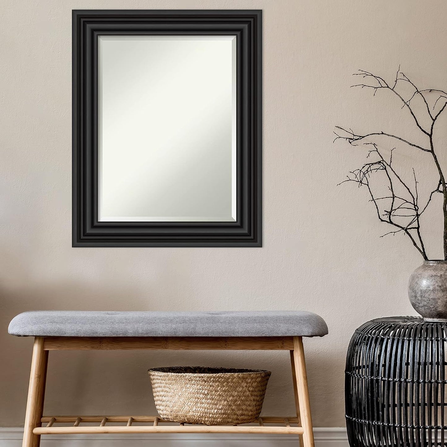 Amanti Art Black Bathroom Mirror for Over Sink, 30x24 Colonial Black Rectangle Vanity Mirror, Medium Traditional Frame, Hangs Horizonally and Vertically, Bathroom Wall Decor, Beveled Edge