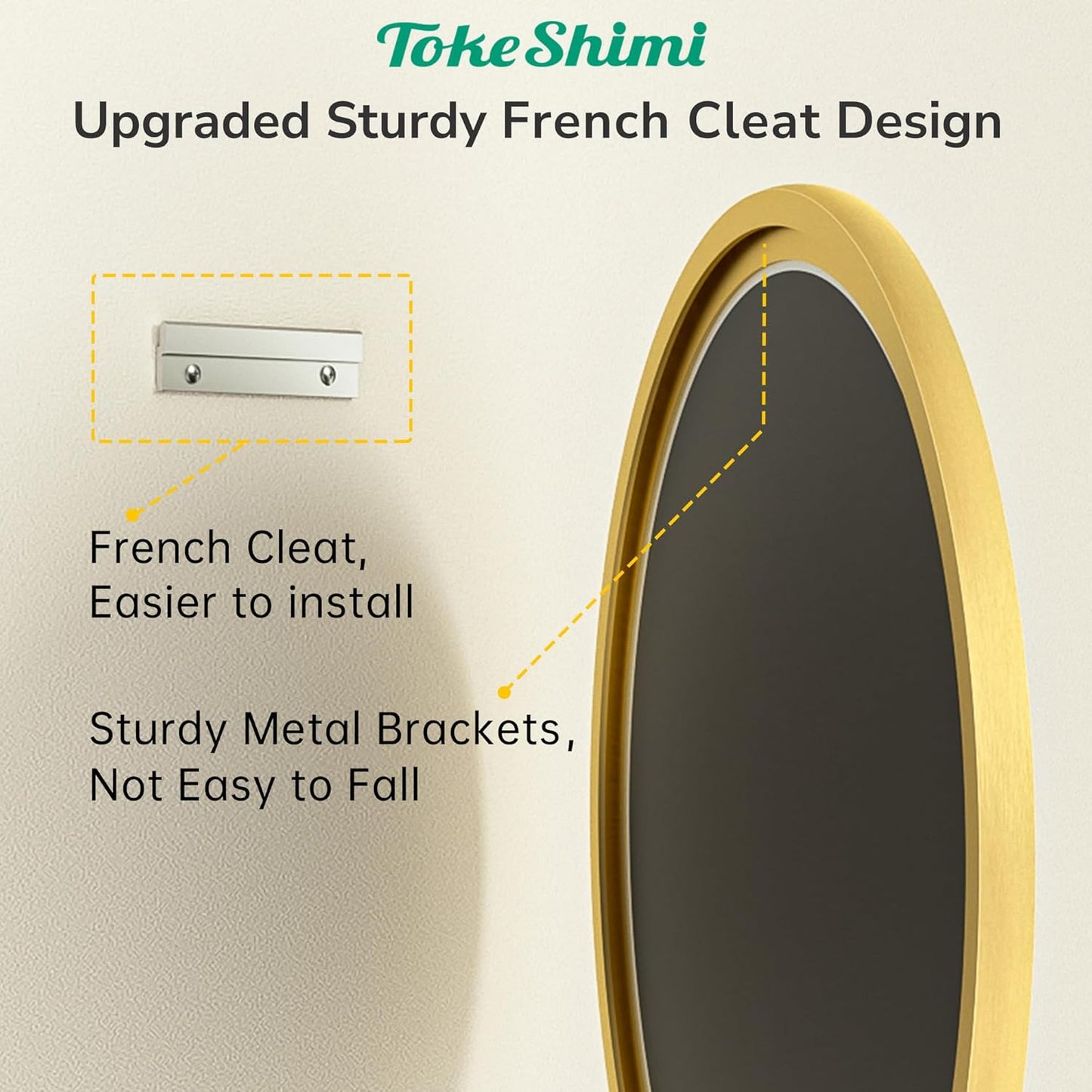 TokeShimi 18 in Brushed Gold Wall Mirror Framed Round Bathroom Mirror for Over Sink Shatterproof, 18 x 18 Farmhouse Mirror Circle Metal Wall Mirrored for Living Room, Entryway, Bedroom, Vanity