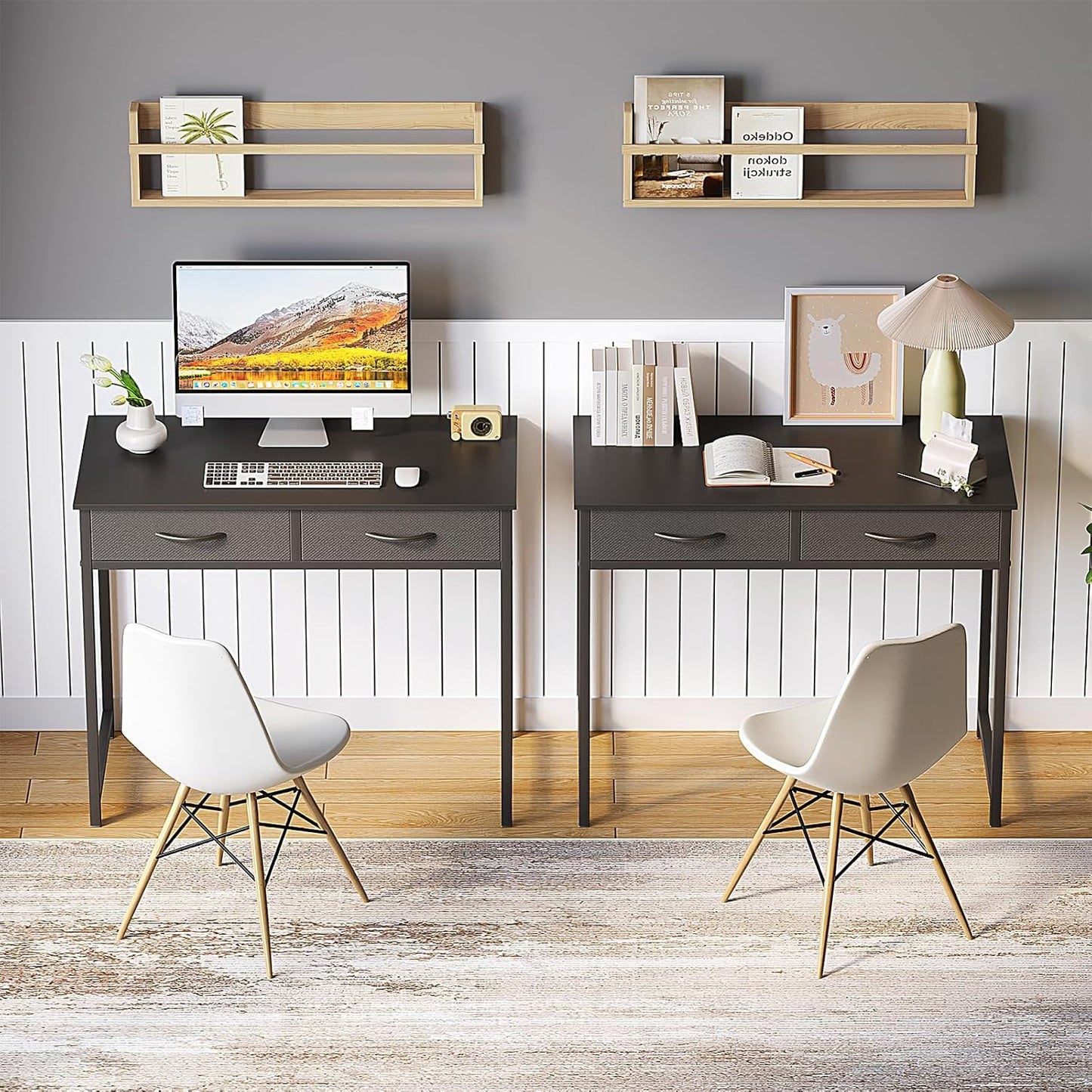 WOHOMO Small Computer Desk with Drawers, 31.5 Inch Black Vanity Desk with Storage, Home Office Computer Desk for Small Spaces, Modern Work Writing Study Table, Black