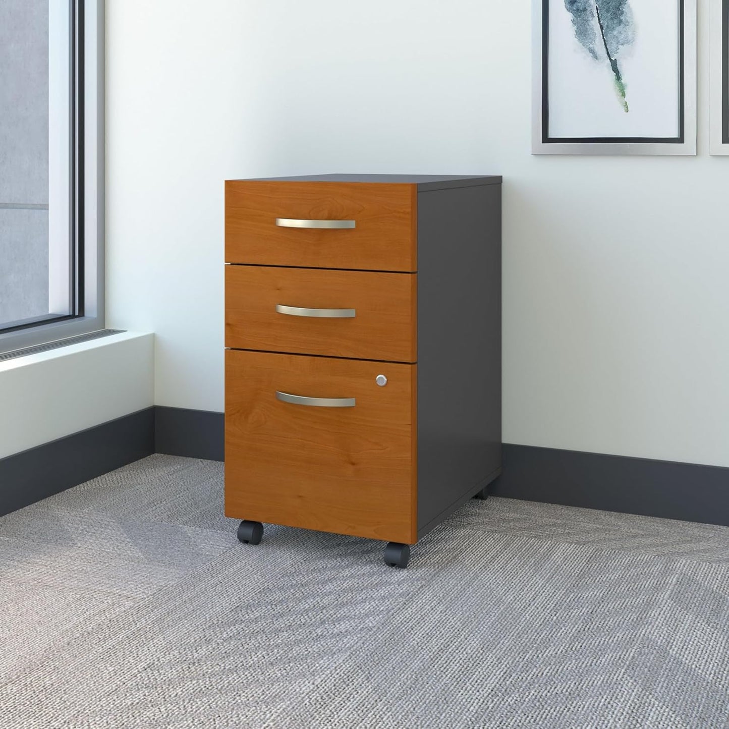 Bush Business Furniture Series C 3 Drawer Mobile File Cabinet in Natural Cherry, Assembled Office Storage Unit for Home or Commercial Spaces
