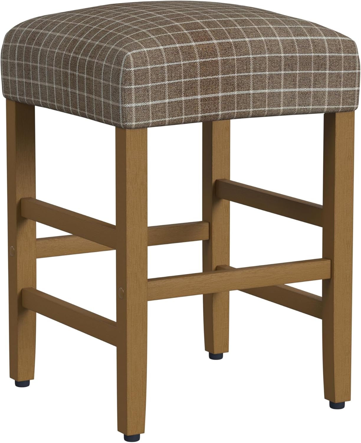 HomePop Home Decor |Classic Open-Back Counter Height Barstool| Square 24 Inch Bar Stools with Domed Cushion, Brown Window Pane Print