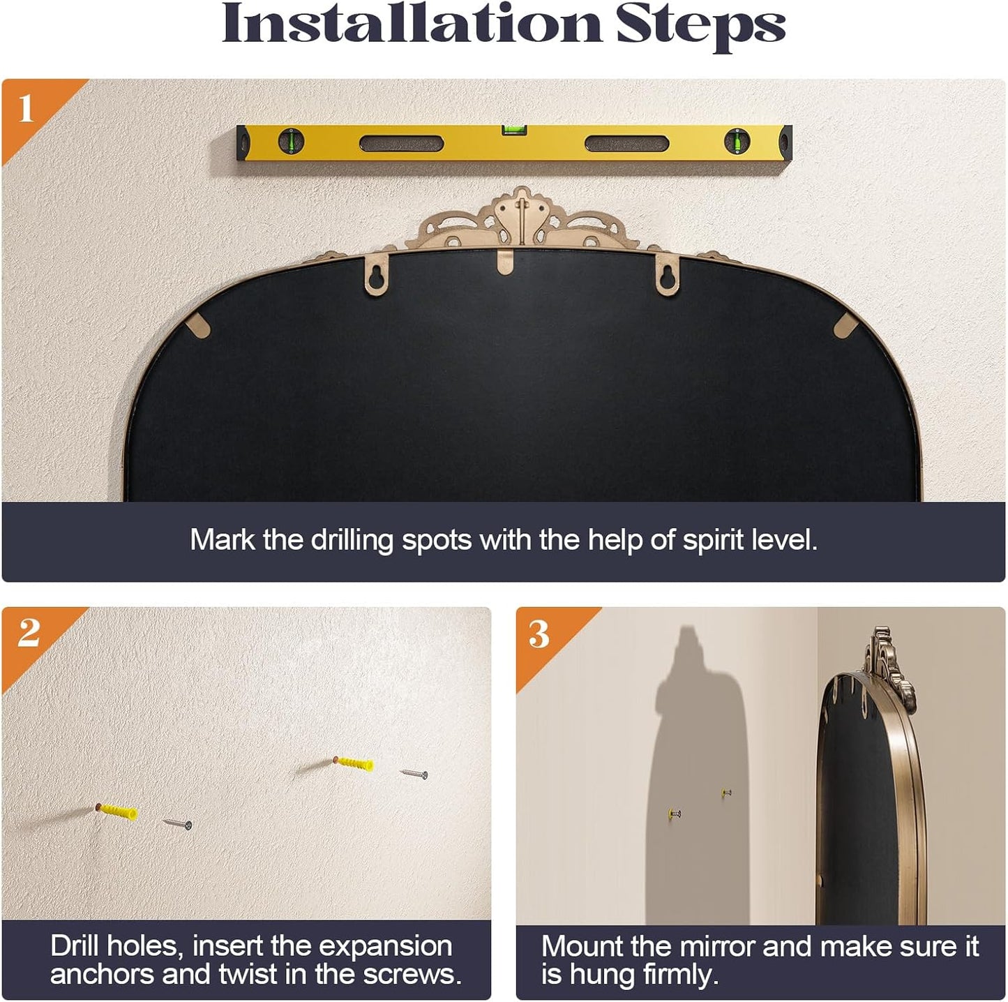 Vintage Gold Ornate Baroque Mirror, 30” x 36” Arched Antique Brass Mirrors for Fireplace Mantel, Arch Bathroom Vanity Mirror for Wall with Metal Frame for Entryway Bedroom Living Room