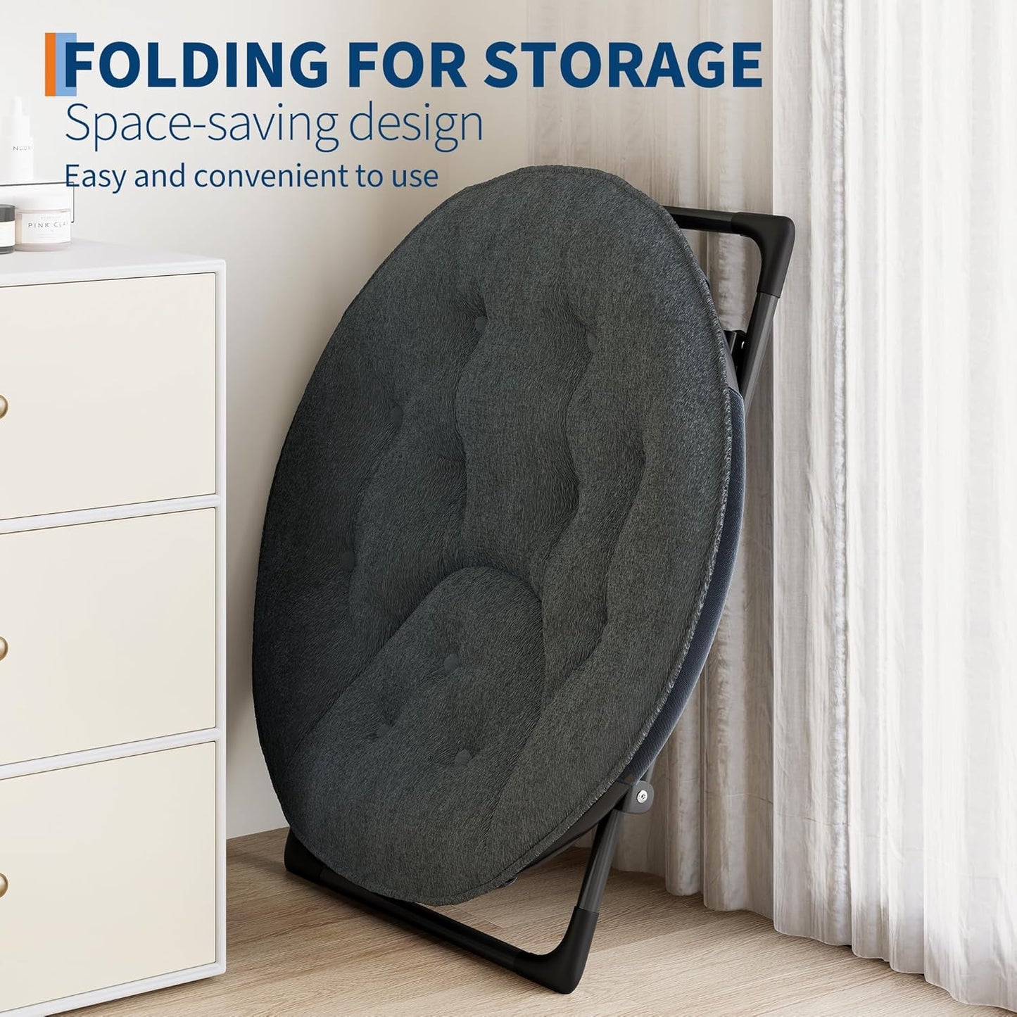 Saucer Chair, XL Foldable Lounge Chair for Bedroom/Dorm, Plush Comfy Seat with Non-Slip Base for Teens & Adults, Faux Fur Accent Chair, Gray