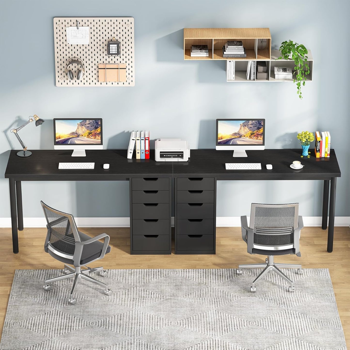 Tribesigns Computer Desk with 5 Drawers, 47 inches Rustic Brown Home Office Desk with Storage, Modern Simple Laptop Desk Study Writing Table for Small Spaces (1, Black)