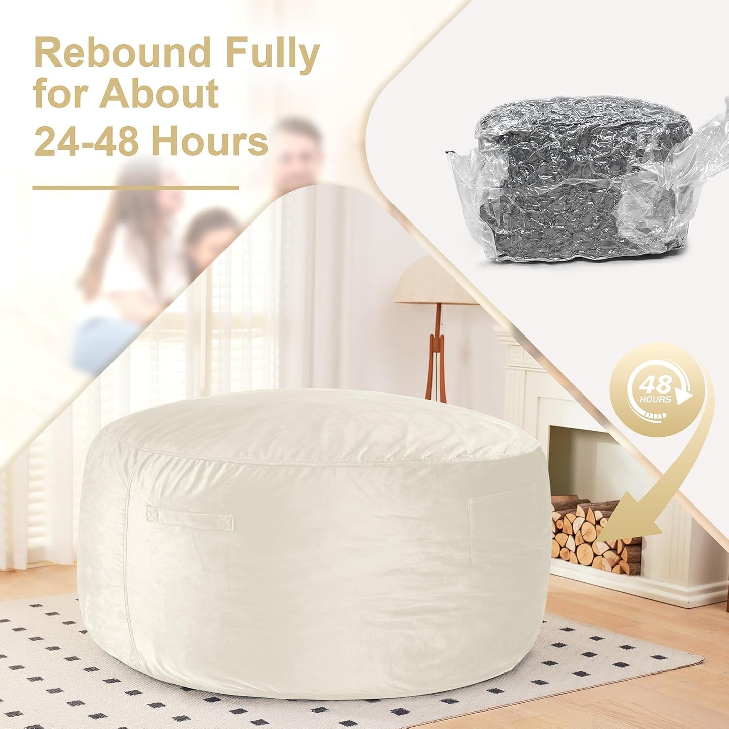 HABUTWAY Bean Bag Chair: Giant 6' Memory Foam Furniture Bean Bag Chair with Microfiber Cover - 6Ft,Beige