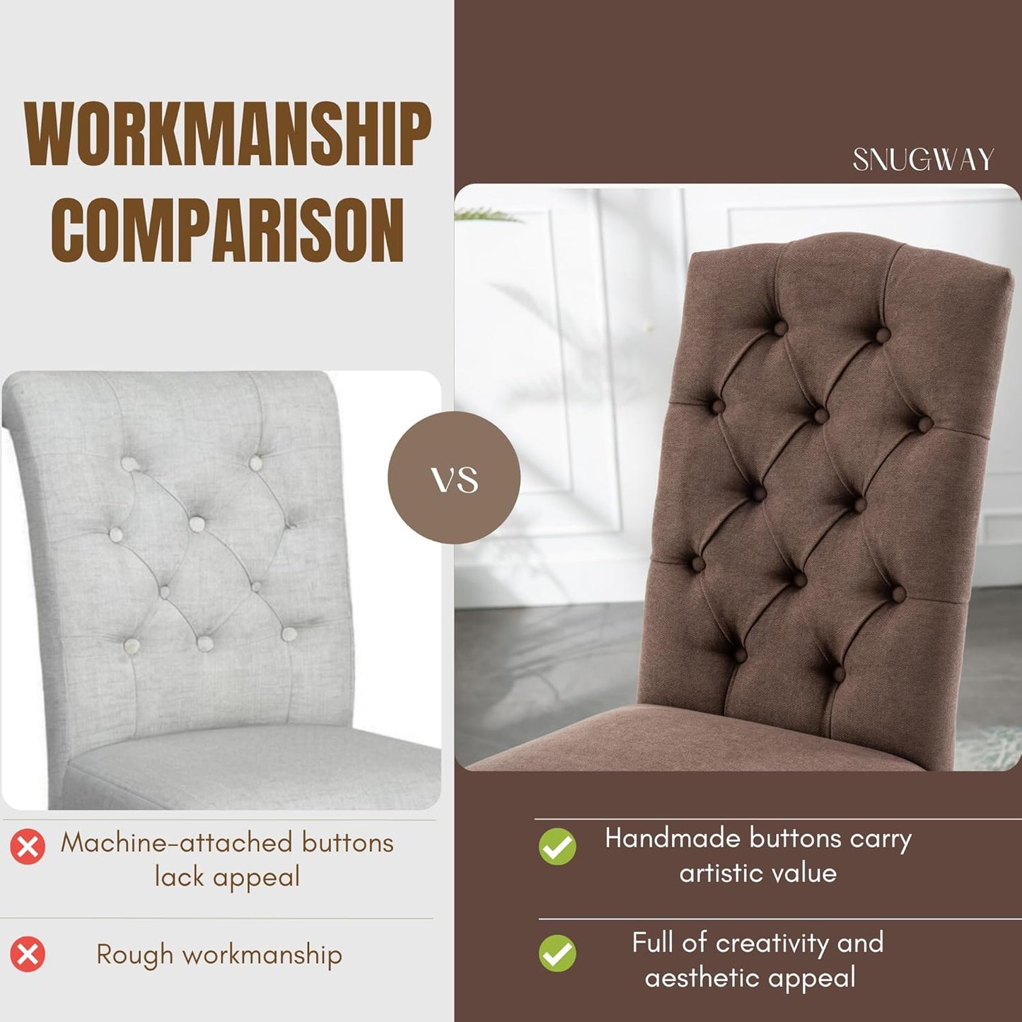 Tufted Upholstered Parsons Dining Chair Set Fabric Diner Accent Stylish Modern Kitchen Living Room with Button Sturdy Solid Wood Legs